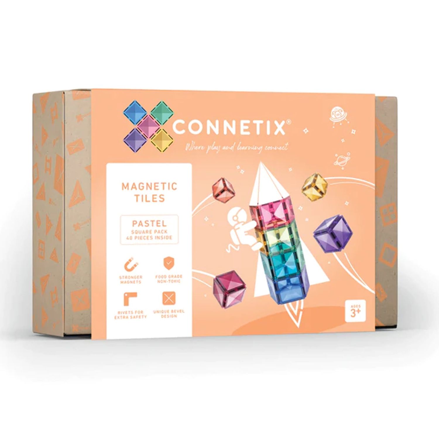 Set de constructie magnetic, 40 piese, forme geometrice, Connetix Square Expansion Pack Pastel fotografia produsului