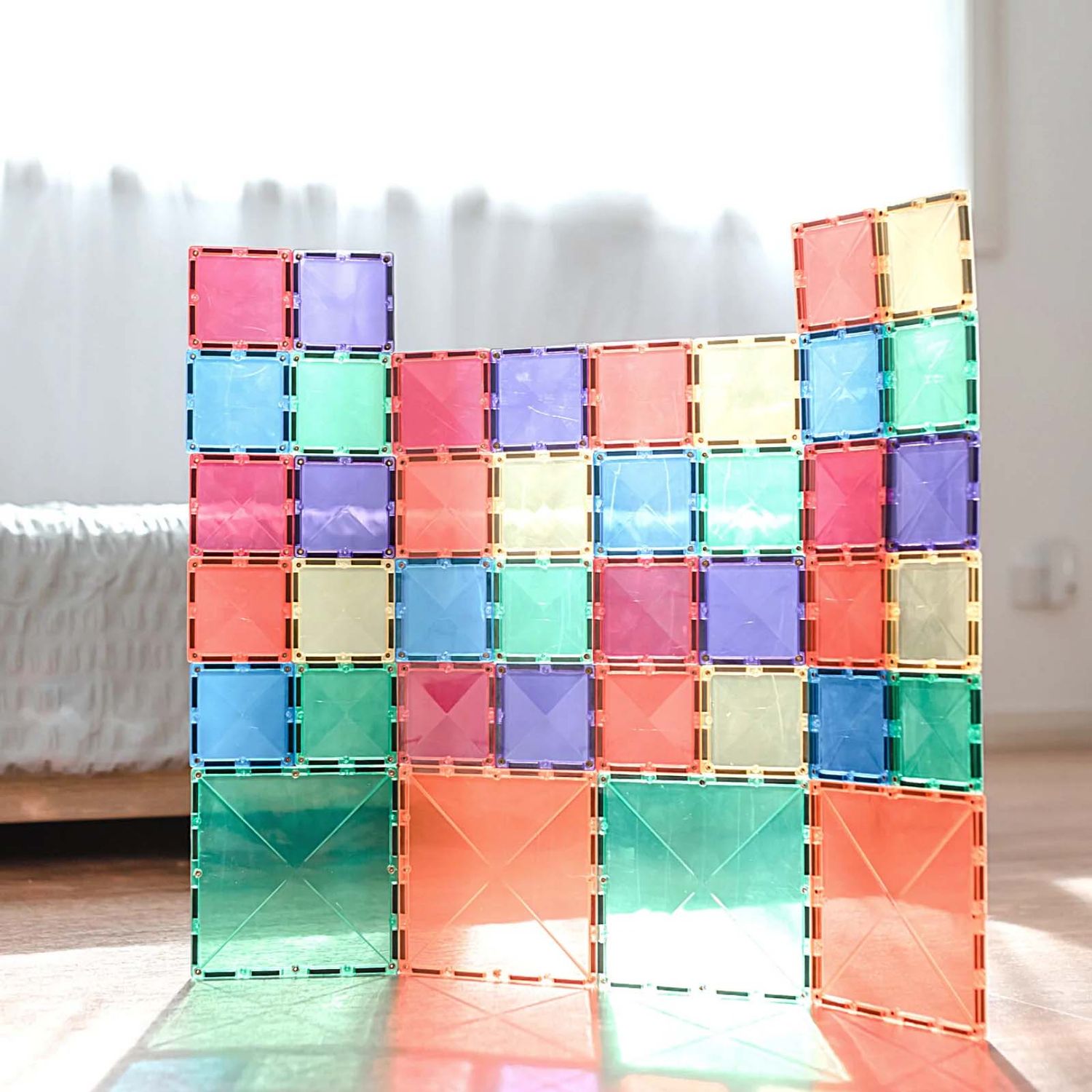 Set de constructie magnetic, 40 piese, forme geometrice, Connetix Rainbow Square Pac fotografia produsului