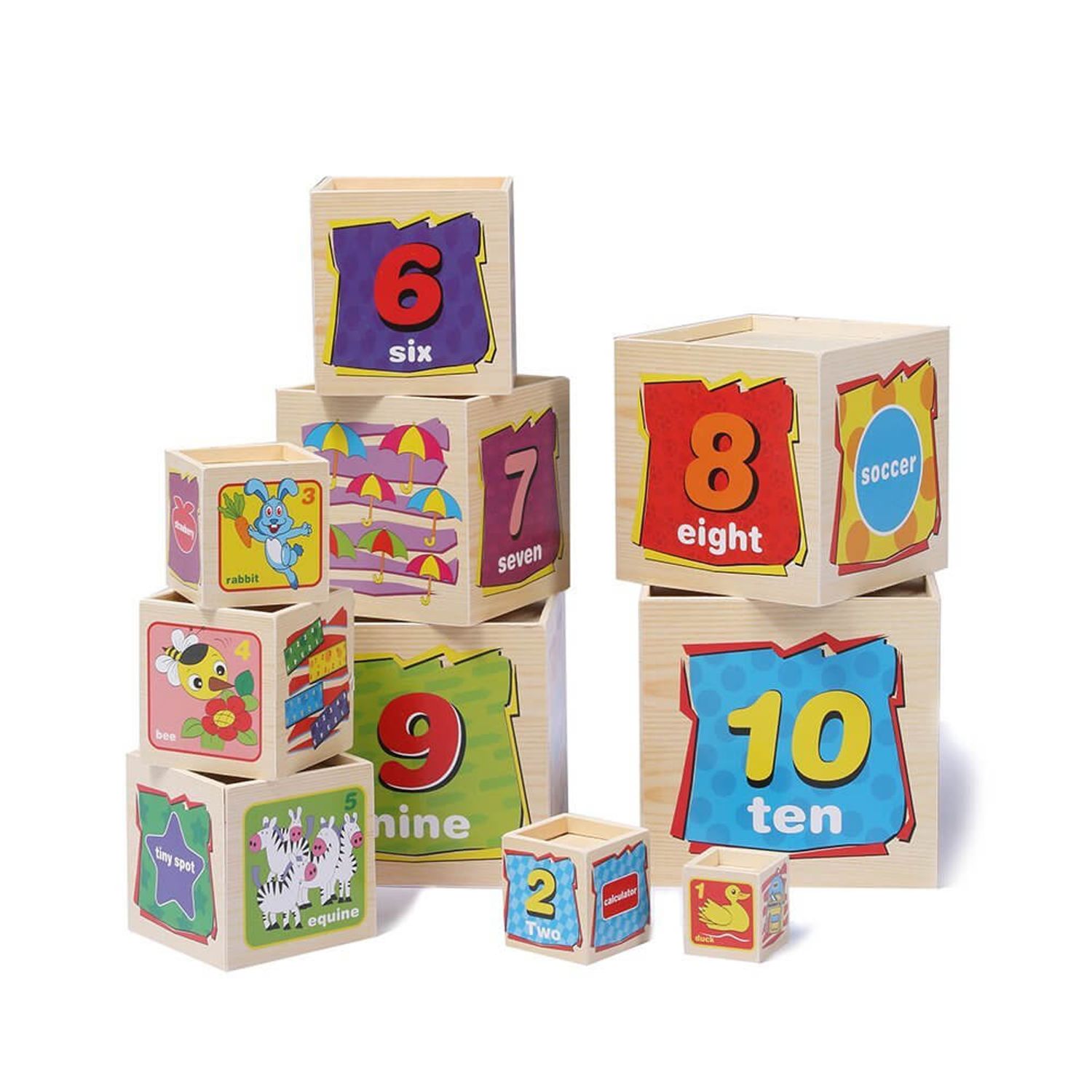 Set 10 cuburi din lemn, Turn, Piramida Montessori fotografia produsului View 2 L