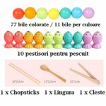 Joc Montessori de pescuit, indemanare, sortare si asociere culori cu boluri, betisoare, penseta si lingura din lemn fotografia produsului View 2 S