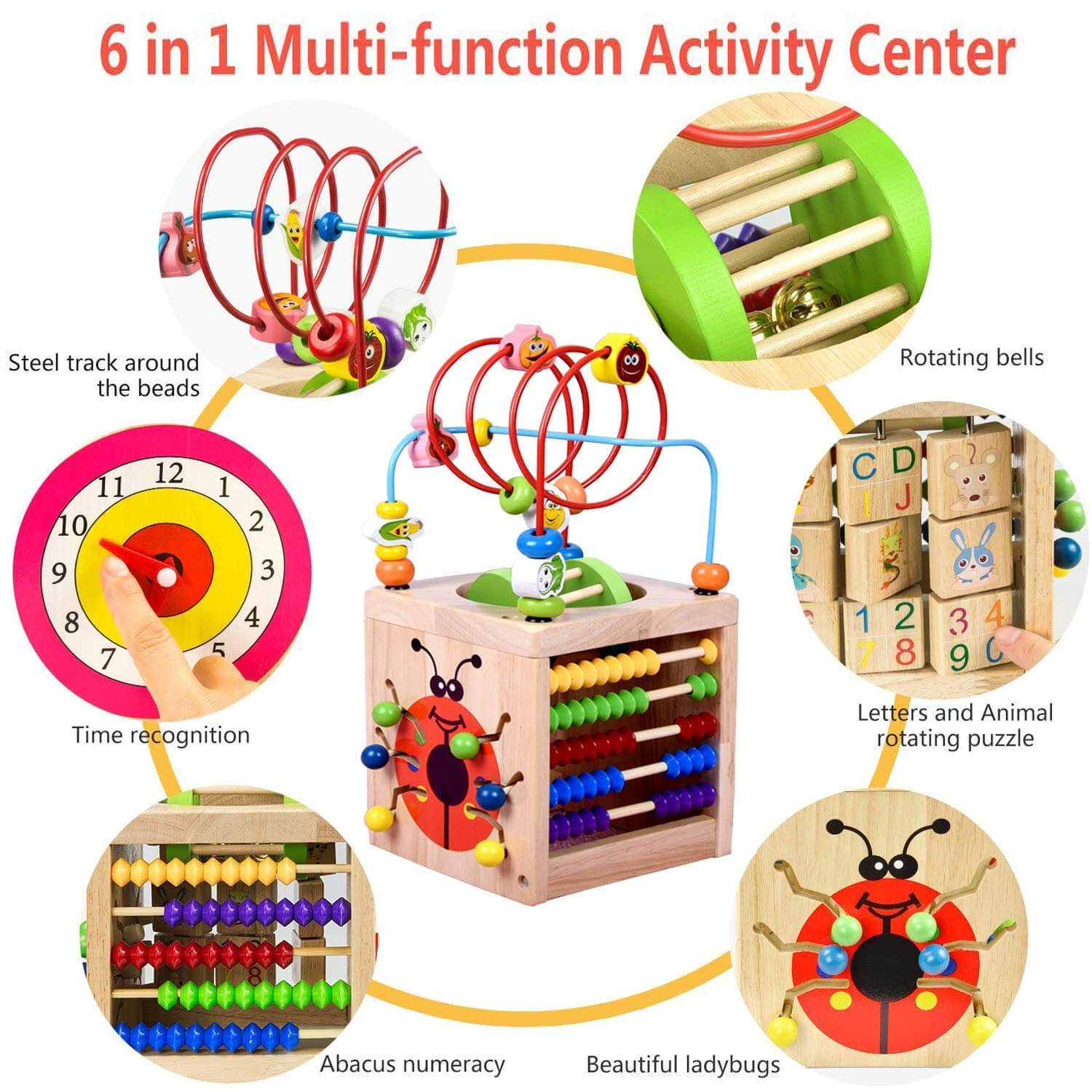 Cub educativ 6 in 1 din lemn cu activitati educative fotografia produsului View 2 L