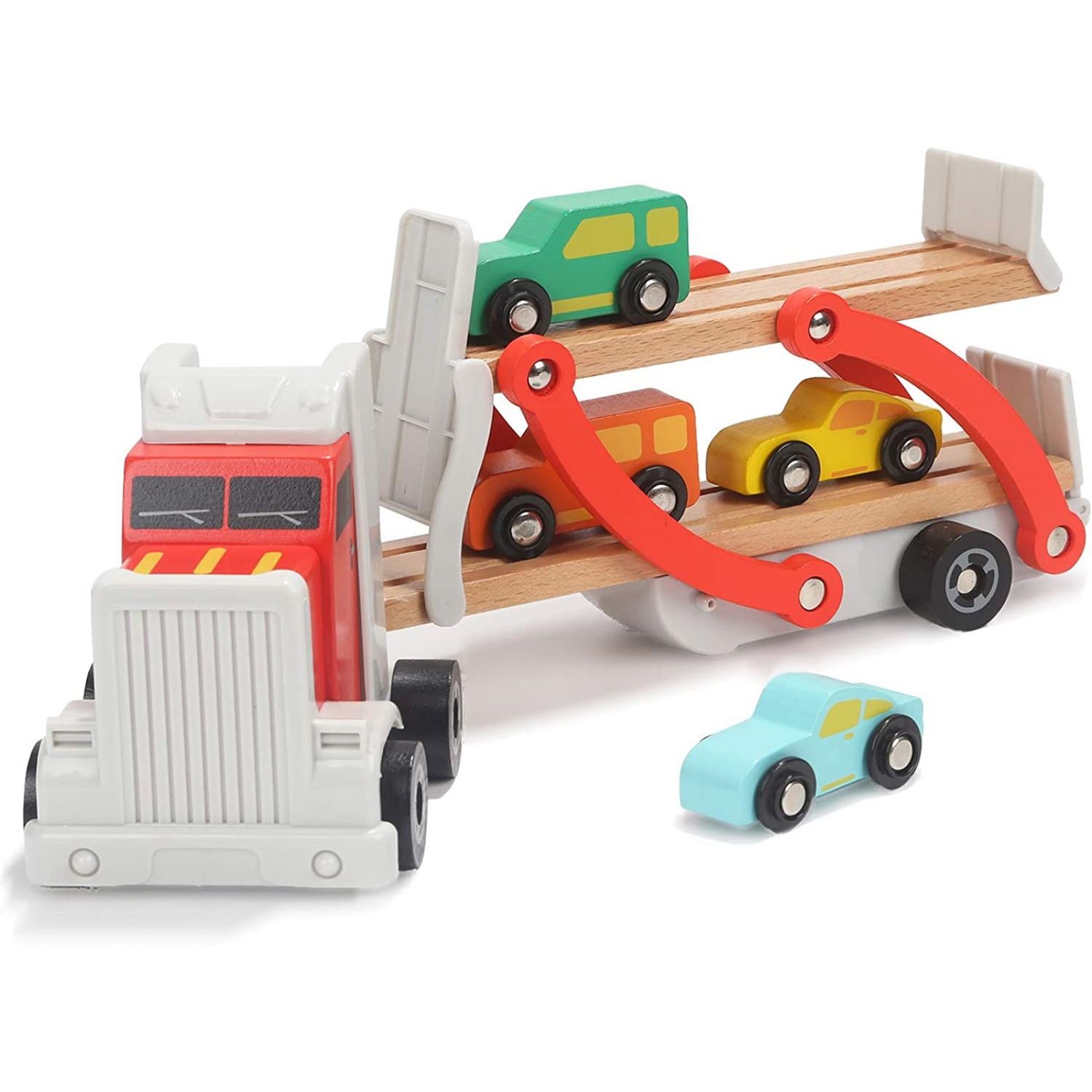 Camion cu masinute si platforma, Jucarie din Lemn fotografia produsului