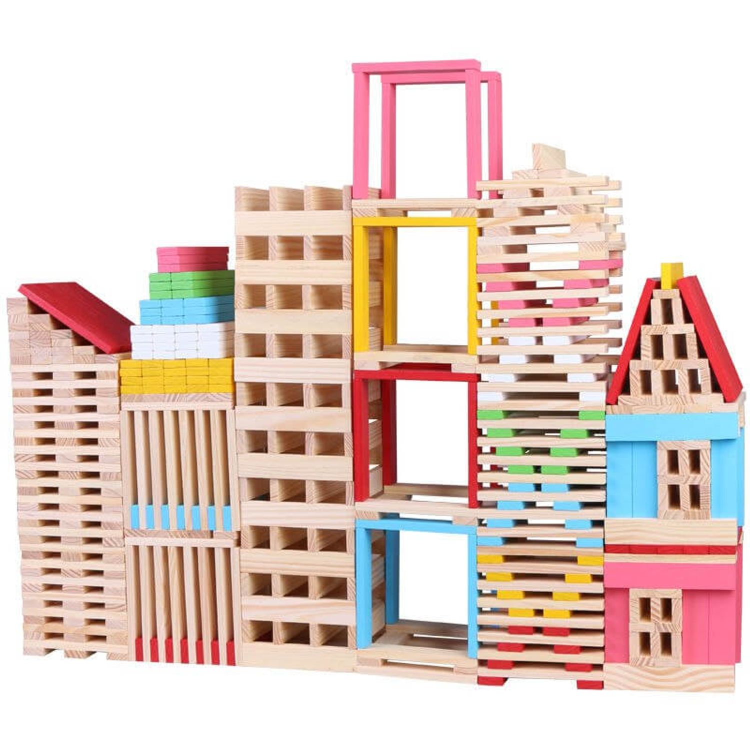 150 Cuburi de construit din lemn, plate si colorate fotografia produsului