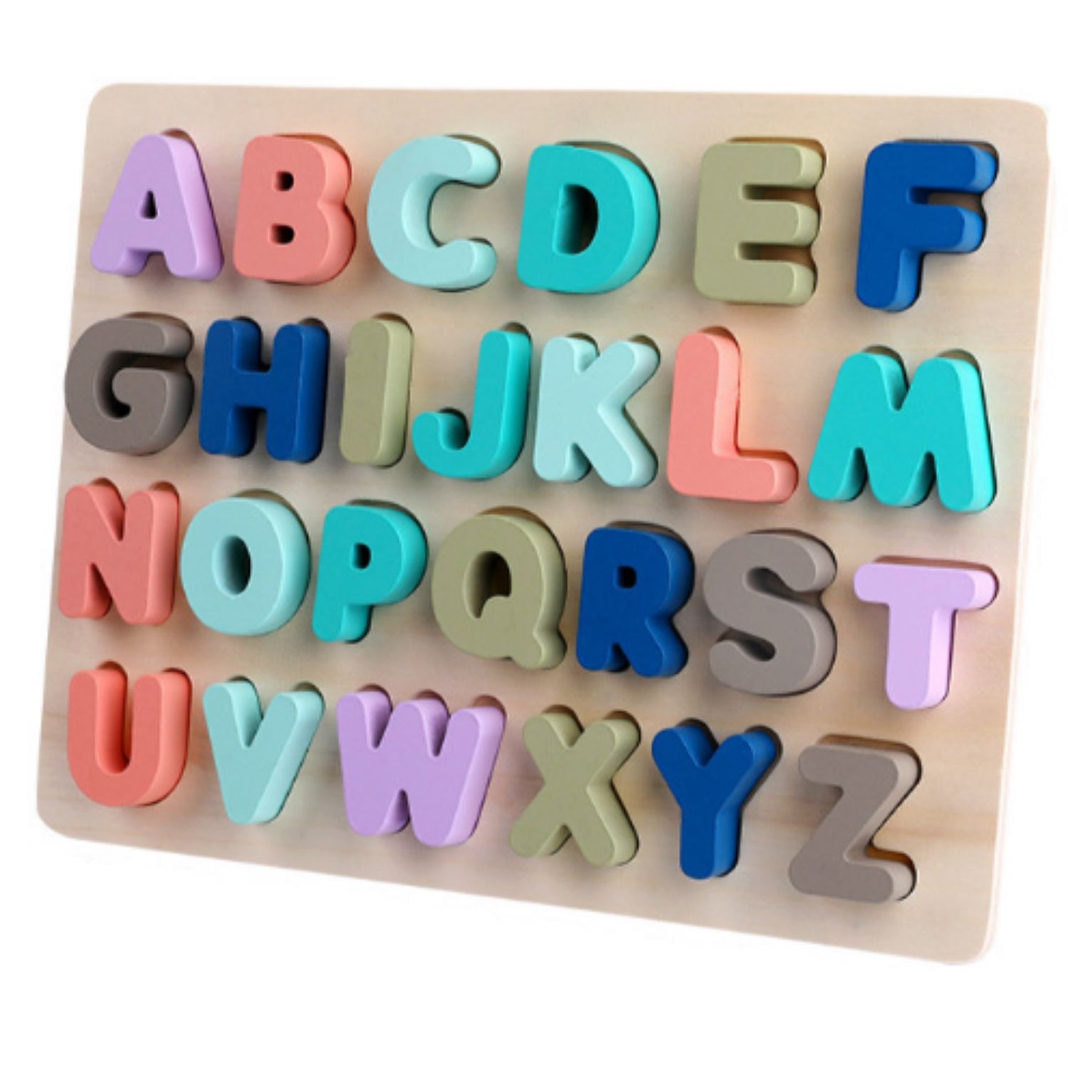 Litere din lemn - puzzle incastru culori pastel fotografia produsului