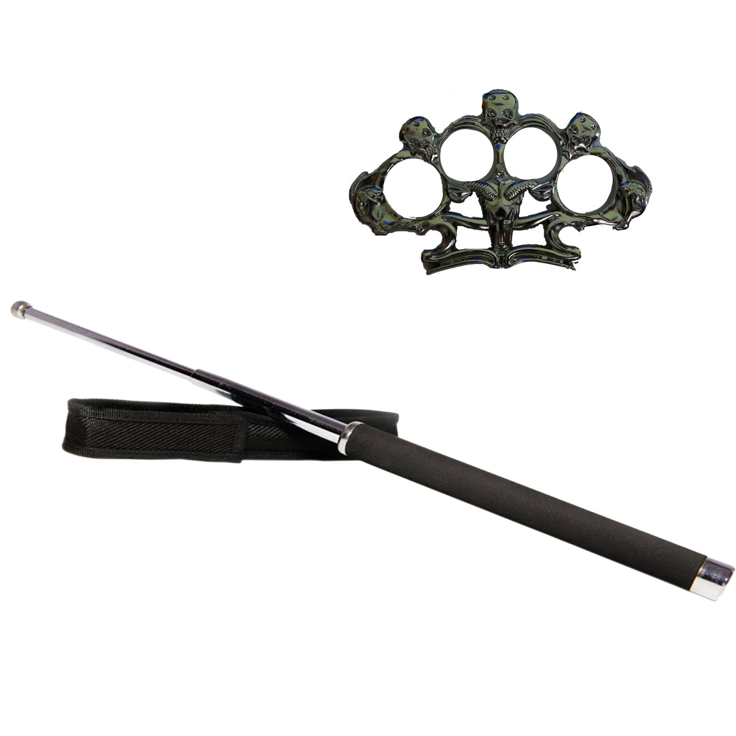 Set baston telescopic 65 cm si rozeta cu cranii, argintiu fotografia produsului