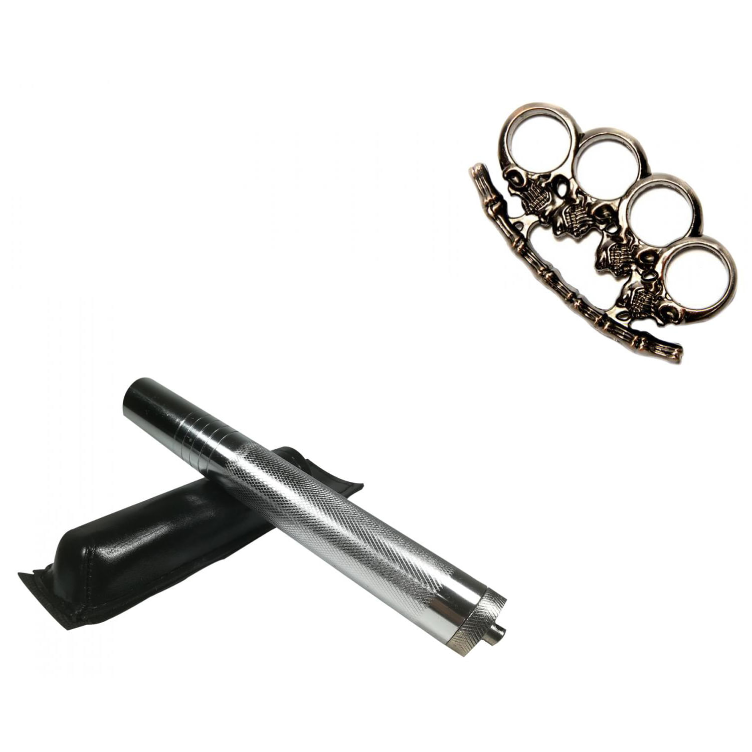 Set baston telescopic din otel, argintiu, 64 cm + pumnal craniu fotografia produsului