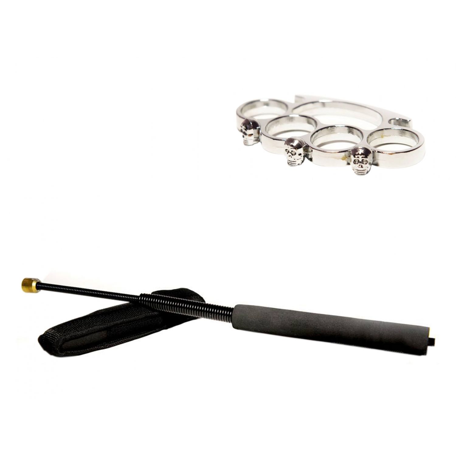 Set baston telescopic flexibil negru 47 cm + box craniu argintiu fotografia produsului