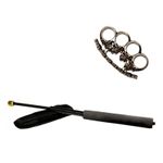 Set baston telescopic flexibil negru 47 cm + pumnal craniu fotografia produsului