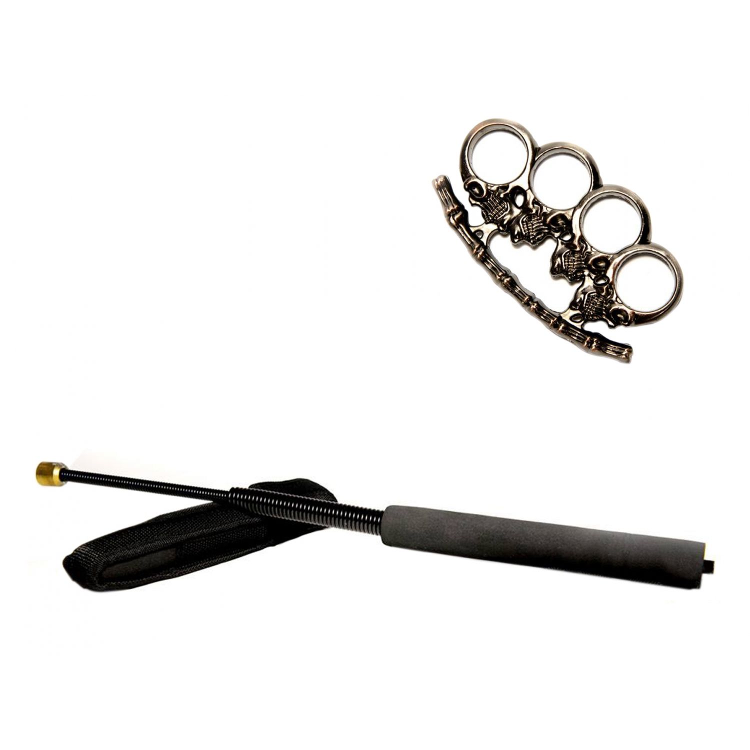 Set baston telescopic flexibil negru 47 cm + pumnal craniu fotografia produsului