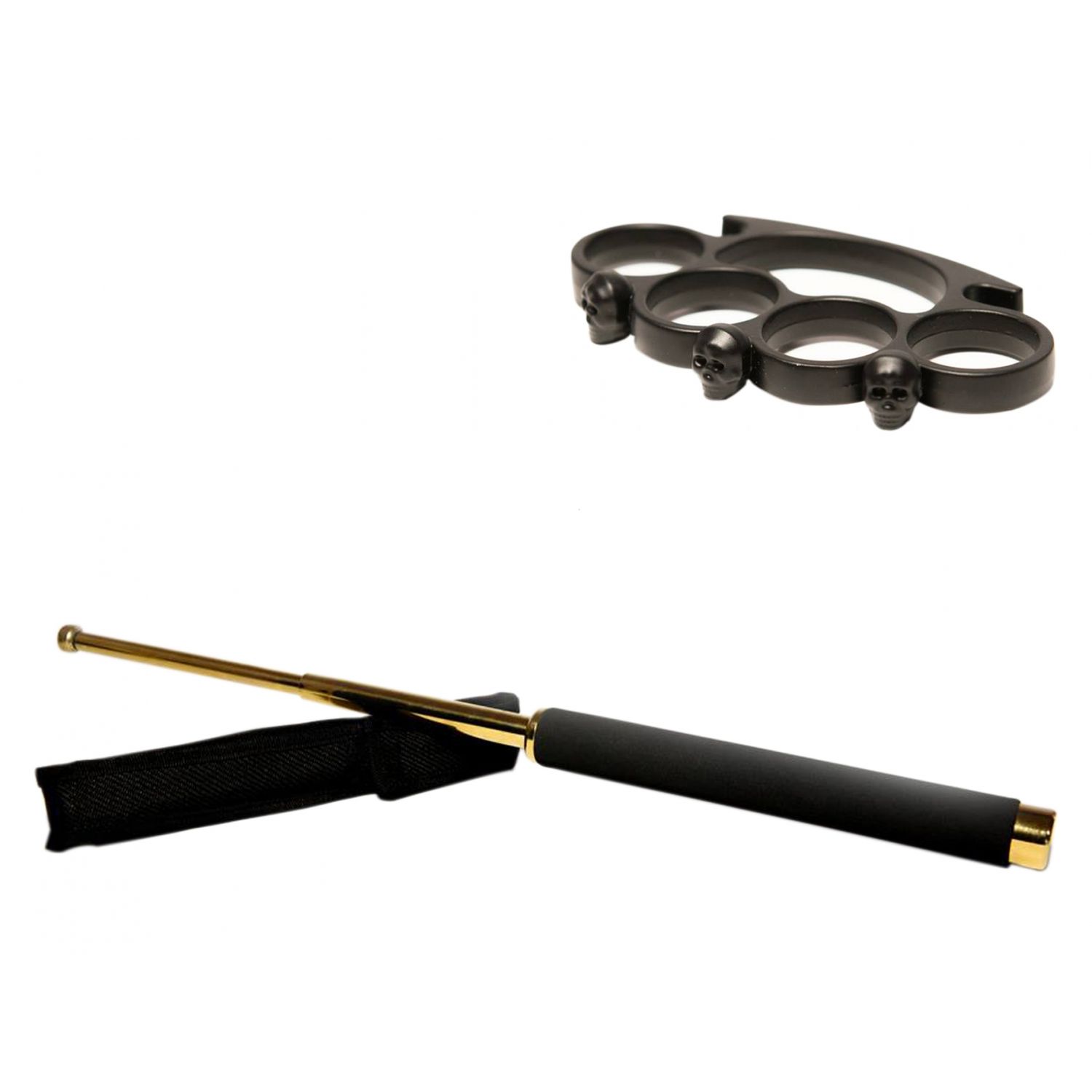 Set baston telescopic 65 cm auriu + box craniu negru fotografia produsului
