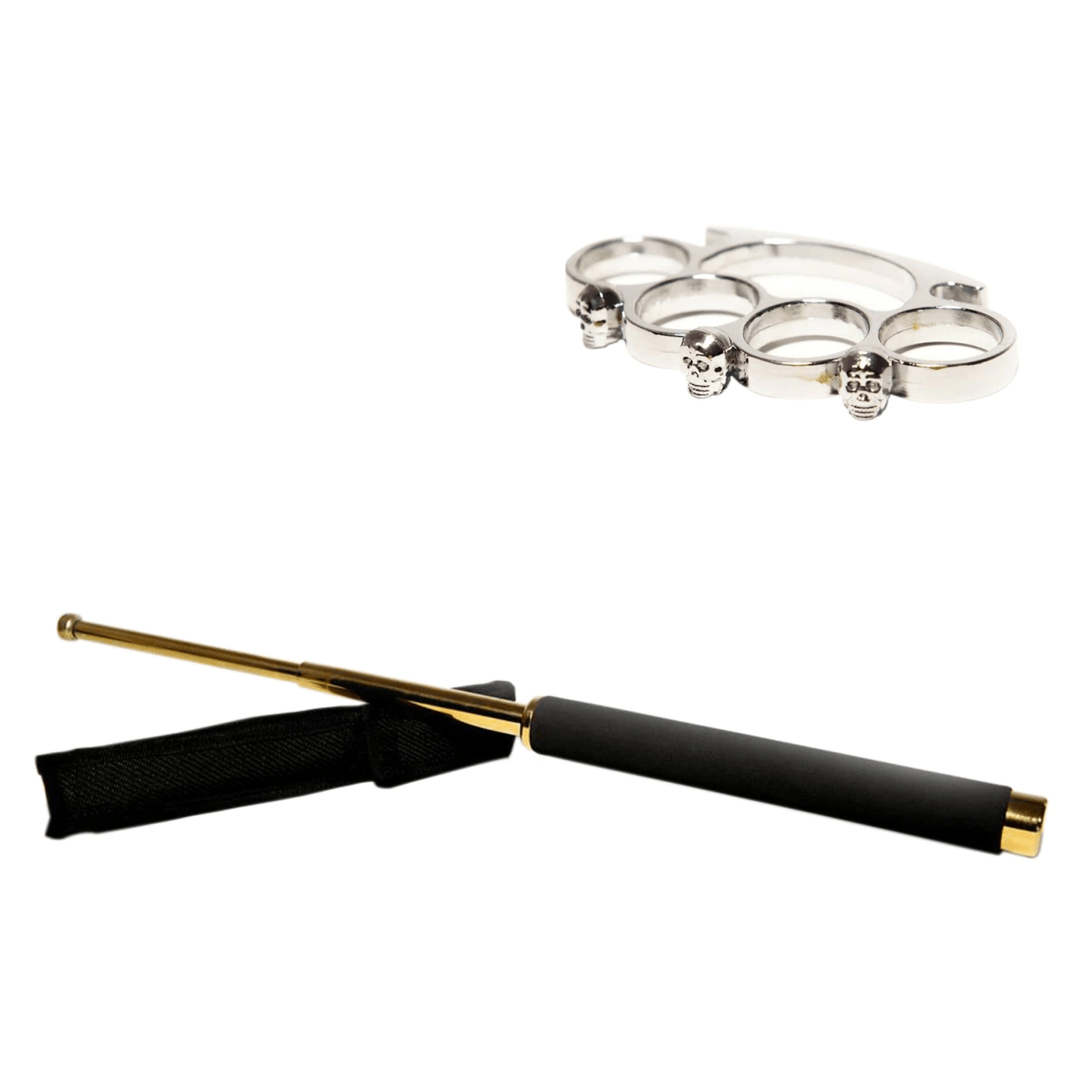 Set baston telescopic IdeallStore&reg; 65 cm auriu si box craniu argintiu fotografia produsului