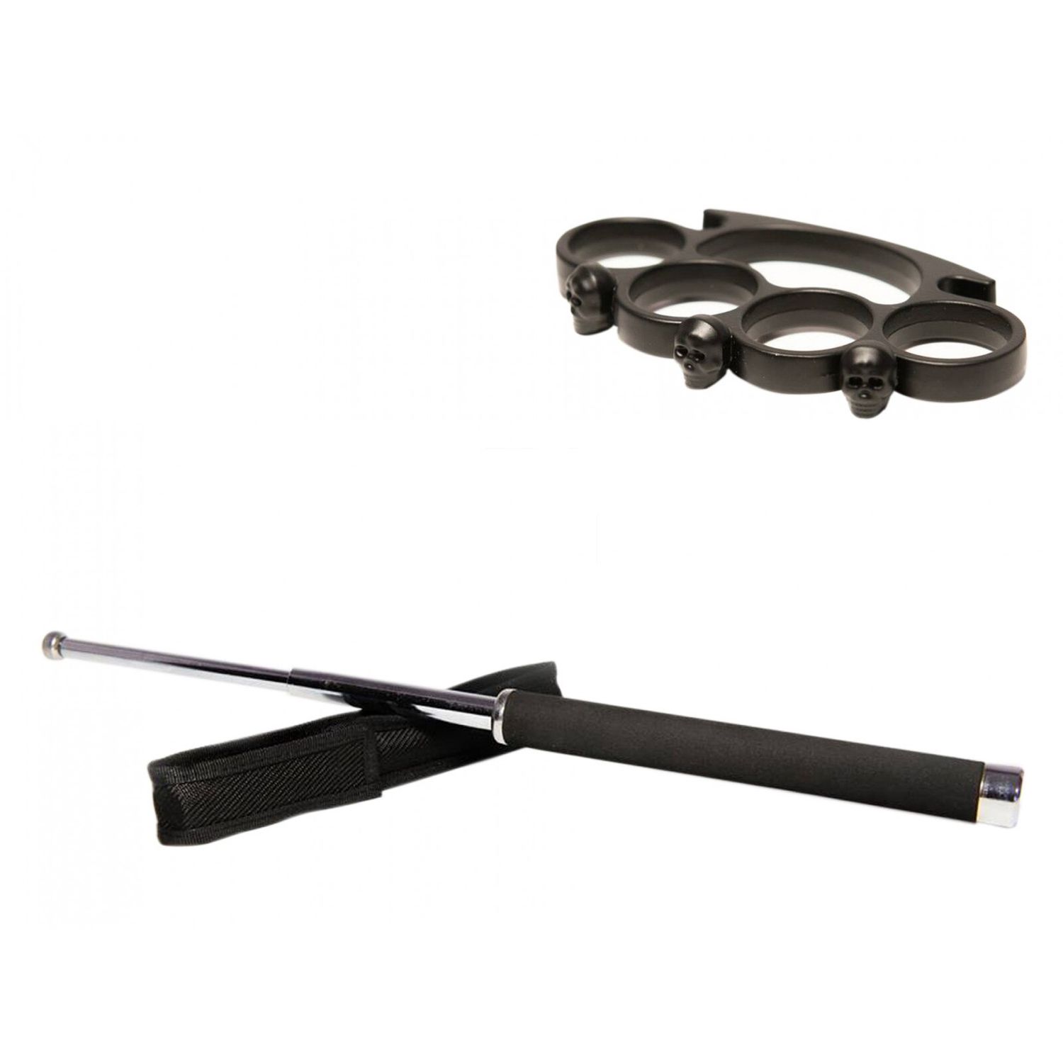 Set baston telescopic 65 cm argintiu + box craniu negru fotografia produsului