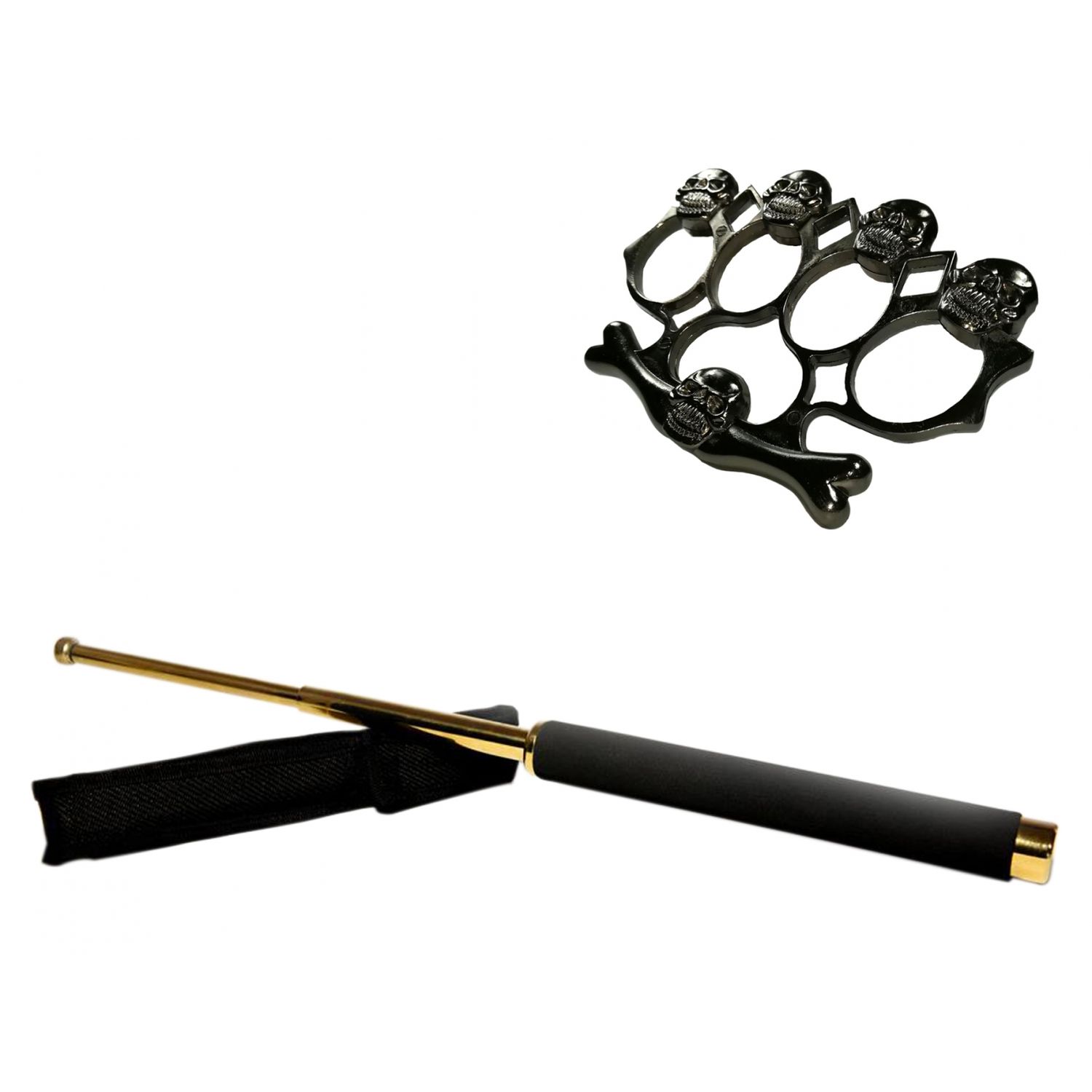 Set baston telescopic 65 cm auriu + box-rozeta craniu negru fotografia produsului