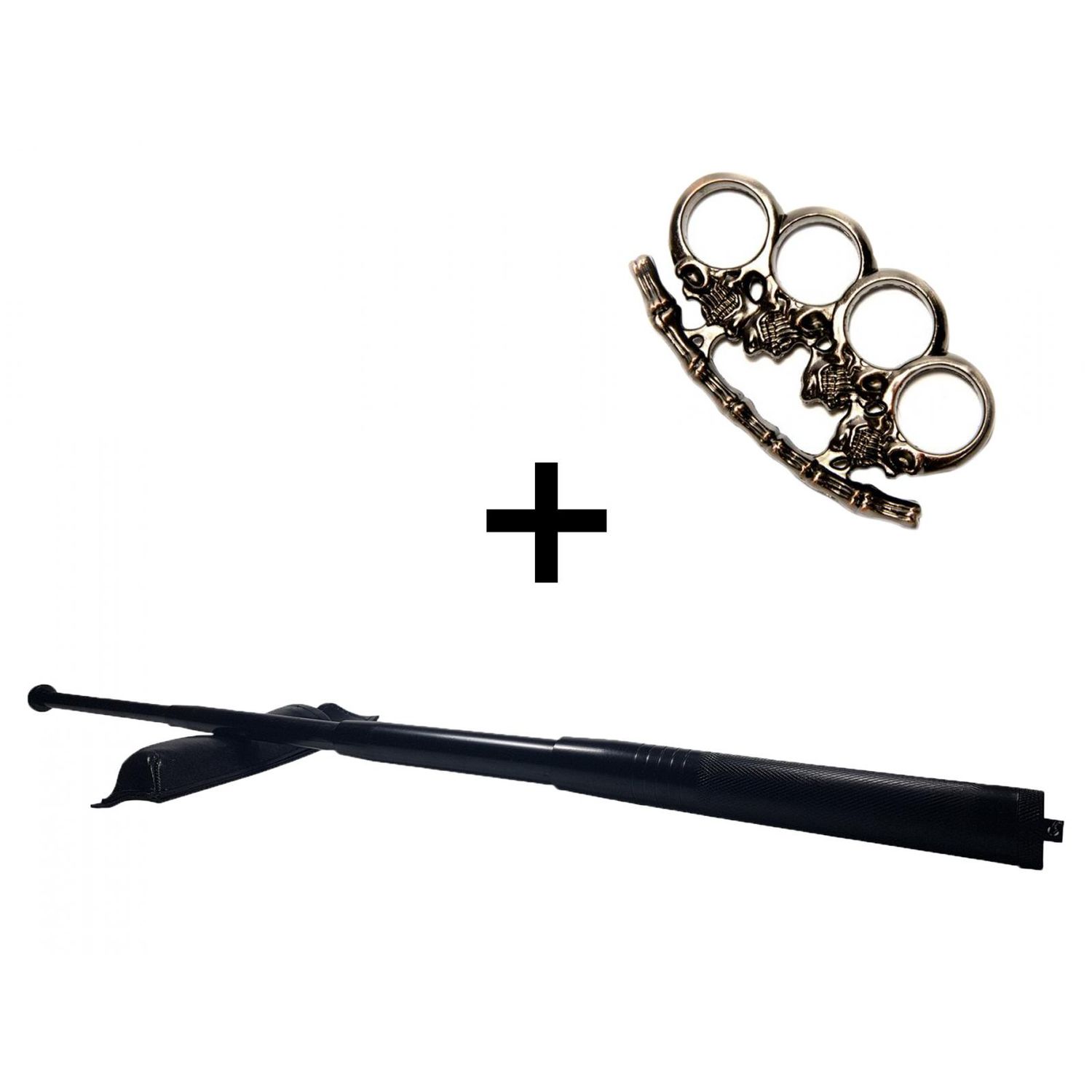 Set baston telescopic din otel, negru, 64 cm  + pumnal craniu fotografia produsului
