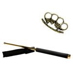 Set baston telescopic 65 cm auriu + pumnal craniu auriu fotografia produsului