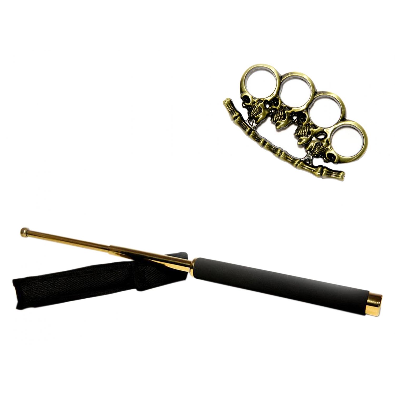 Set baston telescopic 65 cm auriu + pumnal craniu auriu fotografia produsului