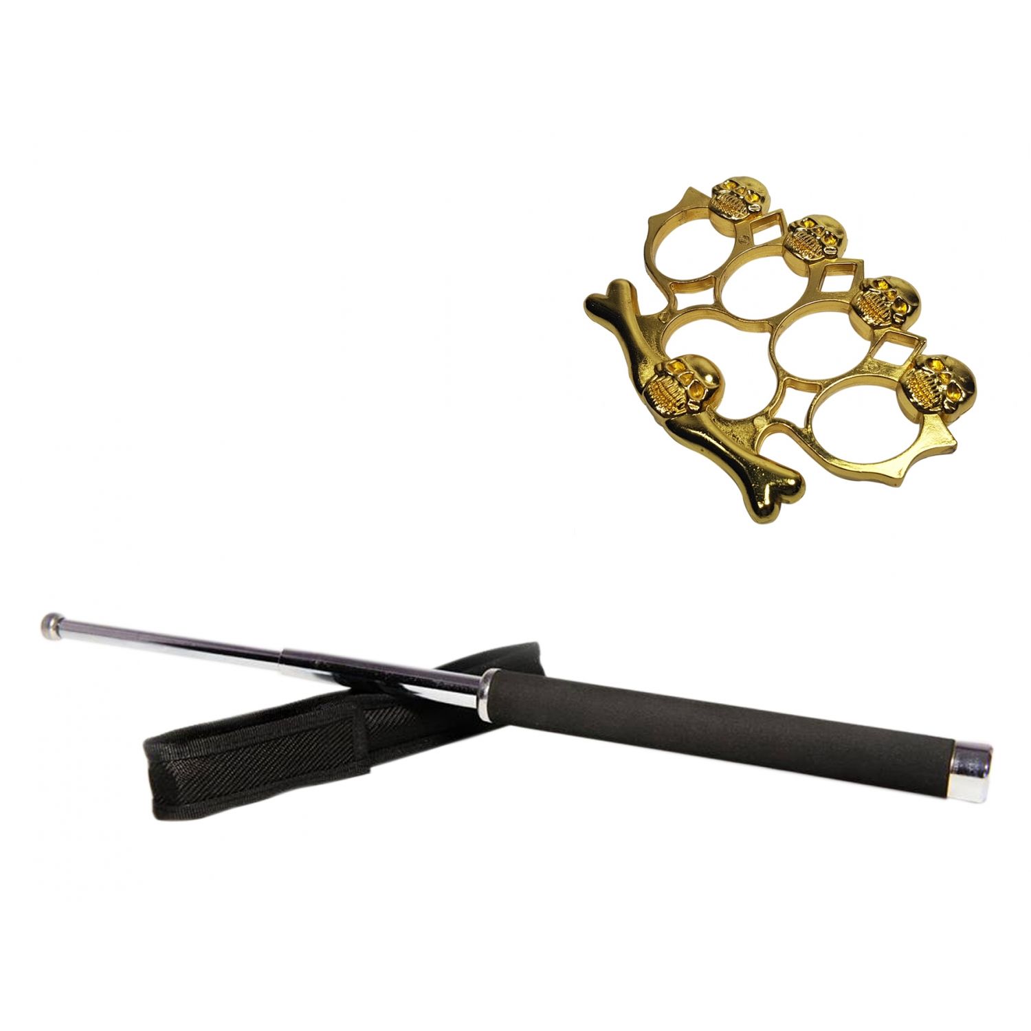 Set baston telescopic 65 cm argintiu + box-rozeta craniu auriu fotografia produsului