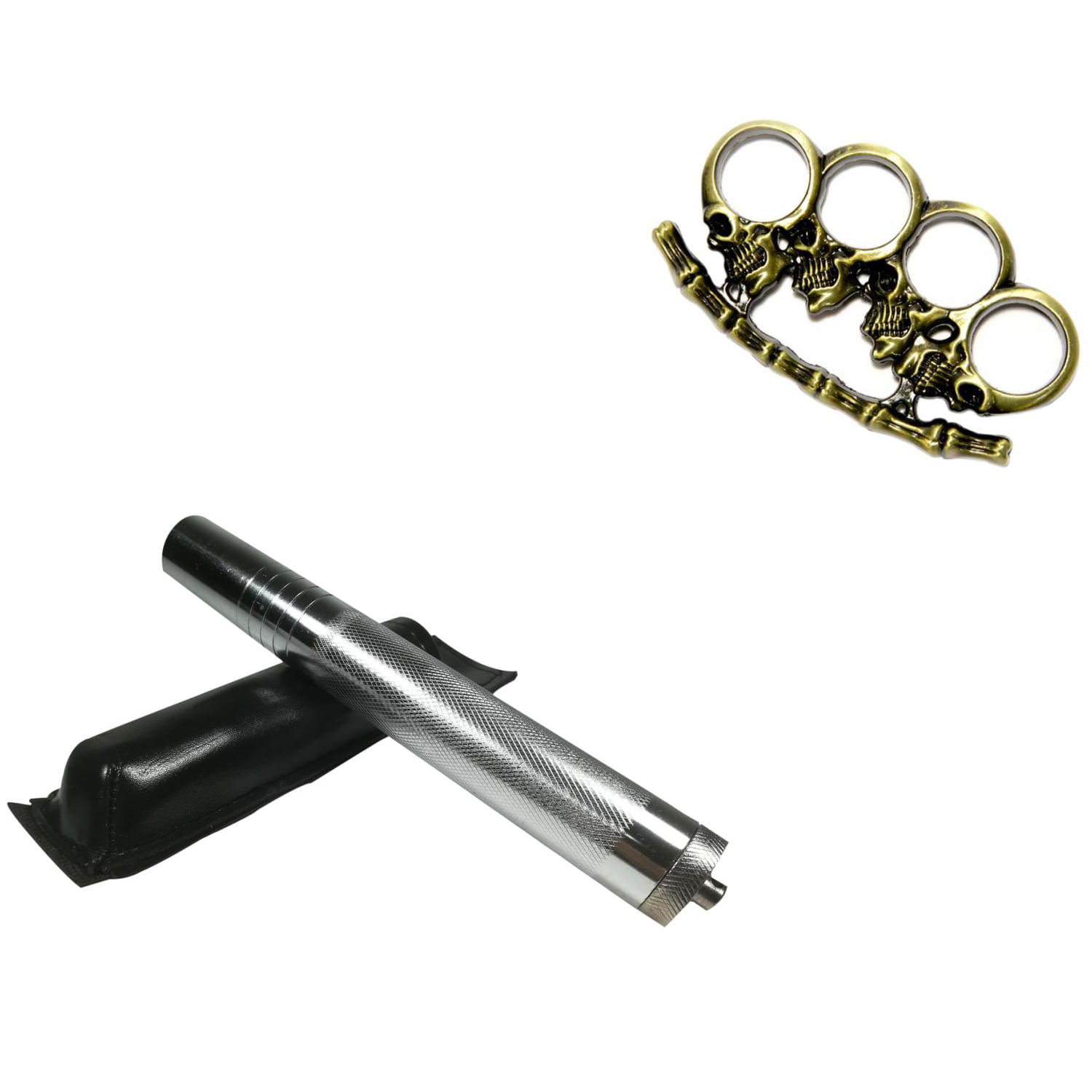 Set baston telescopic din otel, argintiu, 64 cm  + box cranii fotografia produsului
