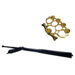Set baston telescopic din otel, negru, 64 cm + box-rozeta craniu auriu fotografia produsului