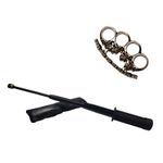 Set baston telescopic flexibil negru maner tip tonfa 47 cm + pumnal craniu fotografia produsului