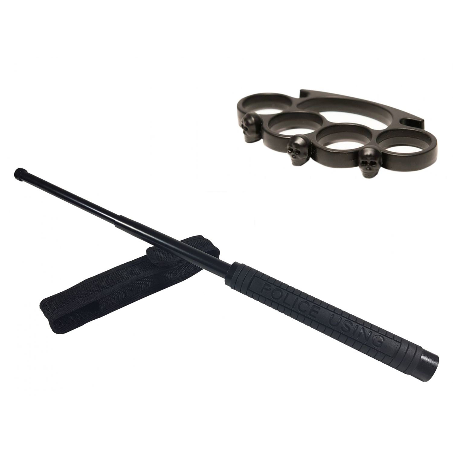 Set baston telescopic Police, 49 cm + box craniu negru fotografia produsului
