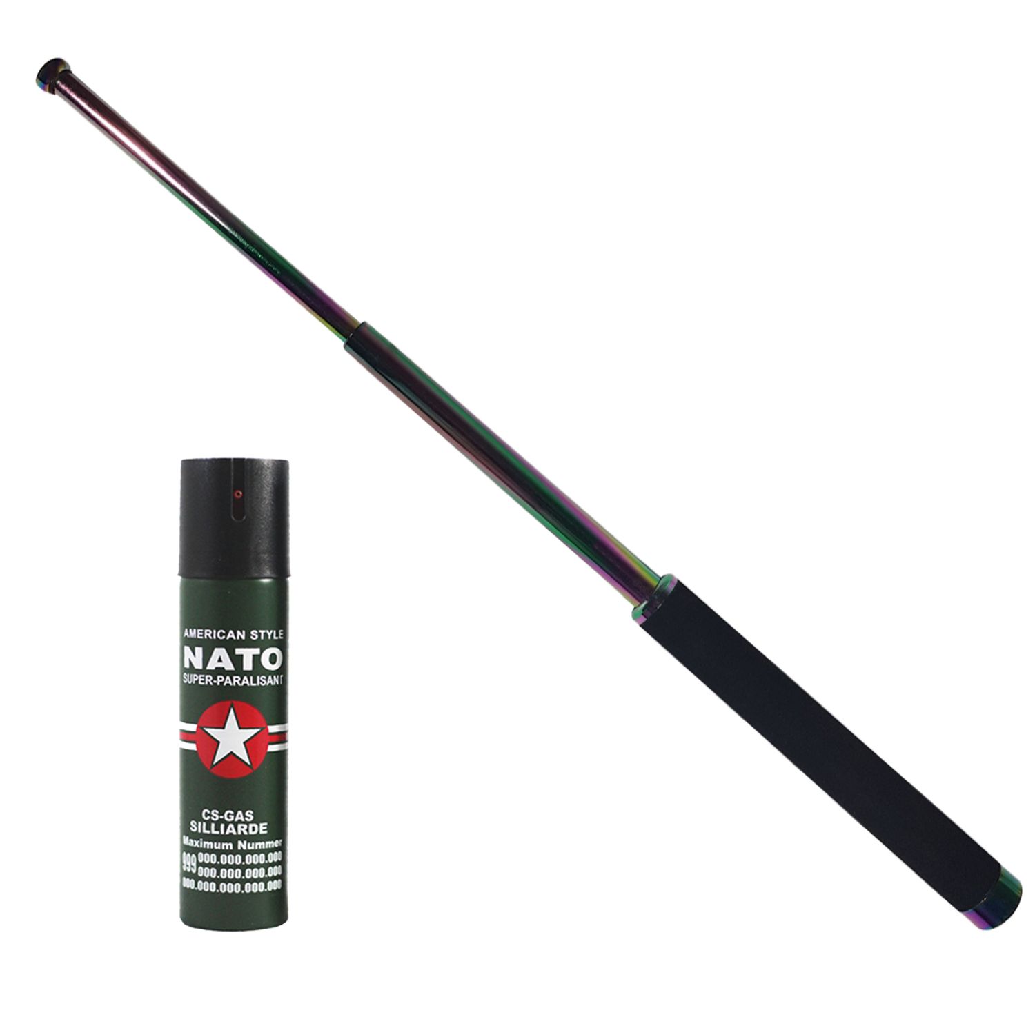 Baston telescopic 65 cm, rainbow, cadou spray NATO 60 ml fotografia produsului