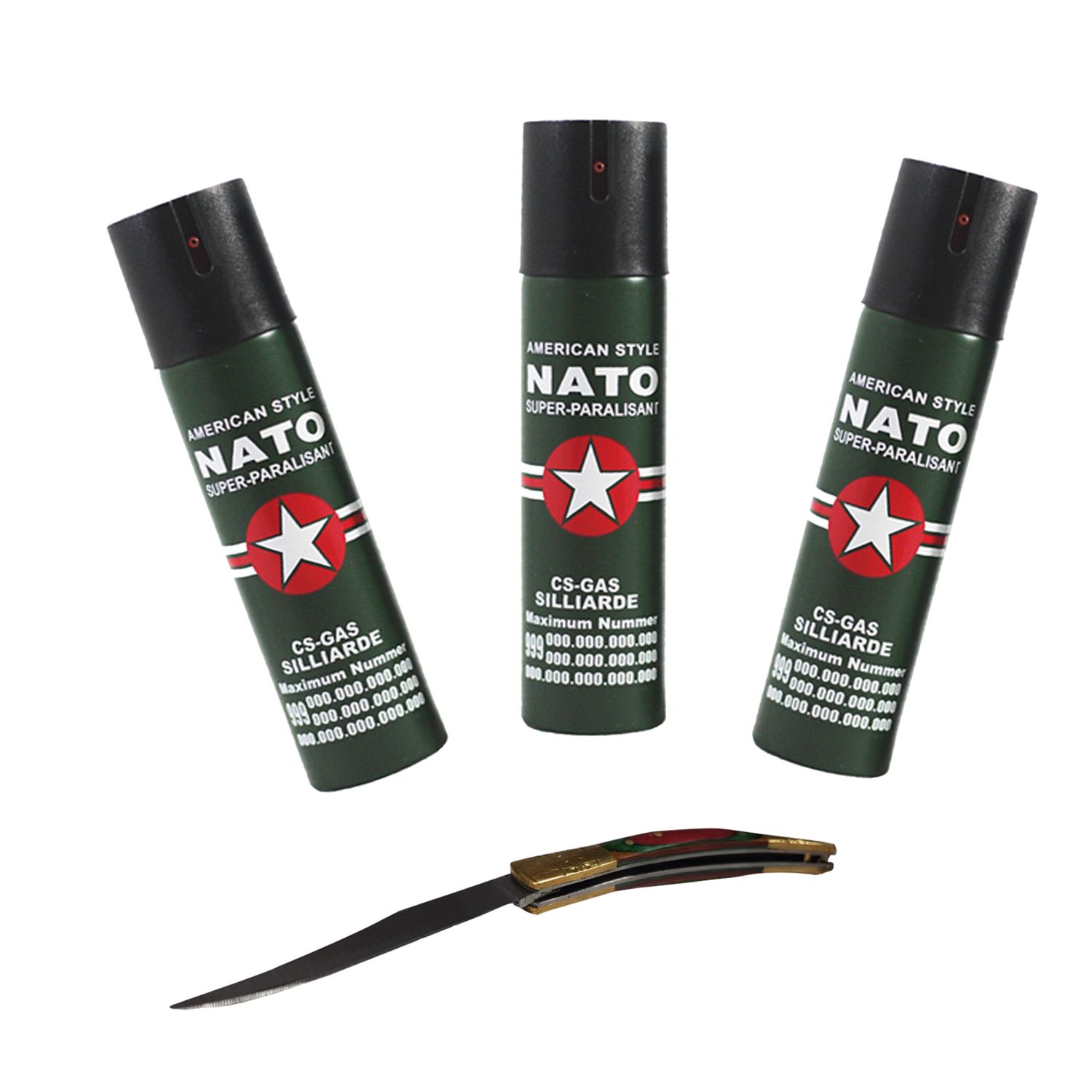 Set 3 sprayuri NATO, cadou briceag model spaniol 15 cm fotografia produsului
