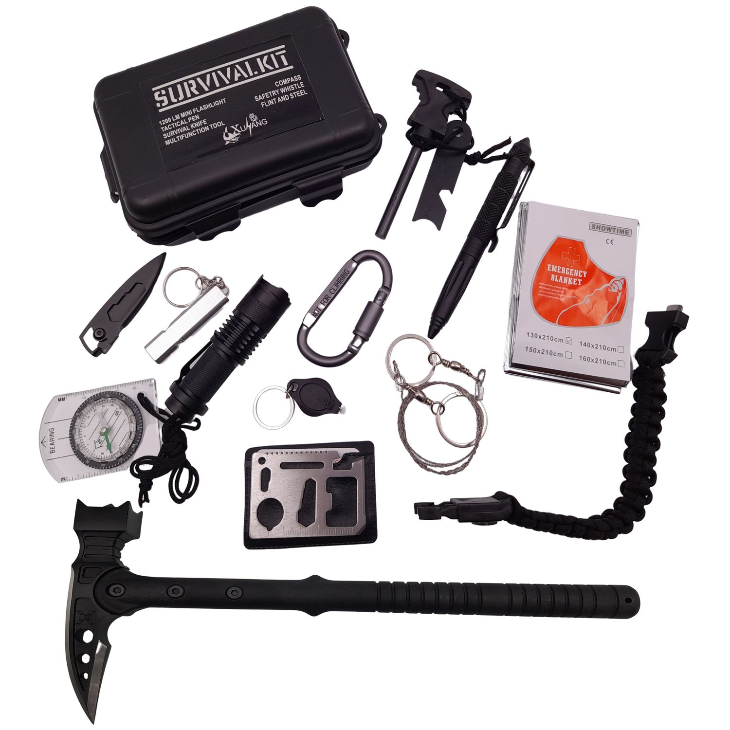 Kit supravietuire IdeallStore&reg;, Camper Helper, 13 elemente multifunctionale, negru fotografia produsului