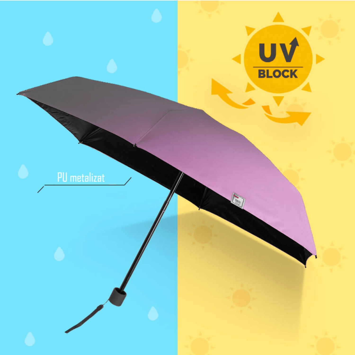 Umbrela ploaie/soare cu protectie UV- roz fotografia produsului View 3 L