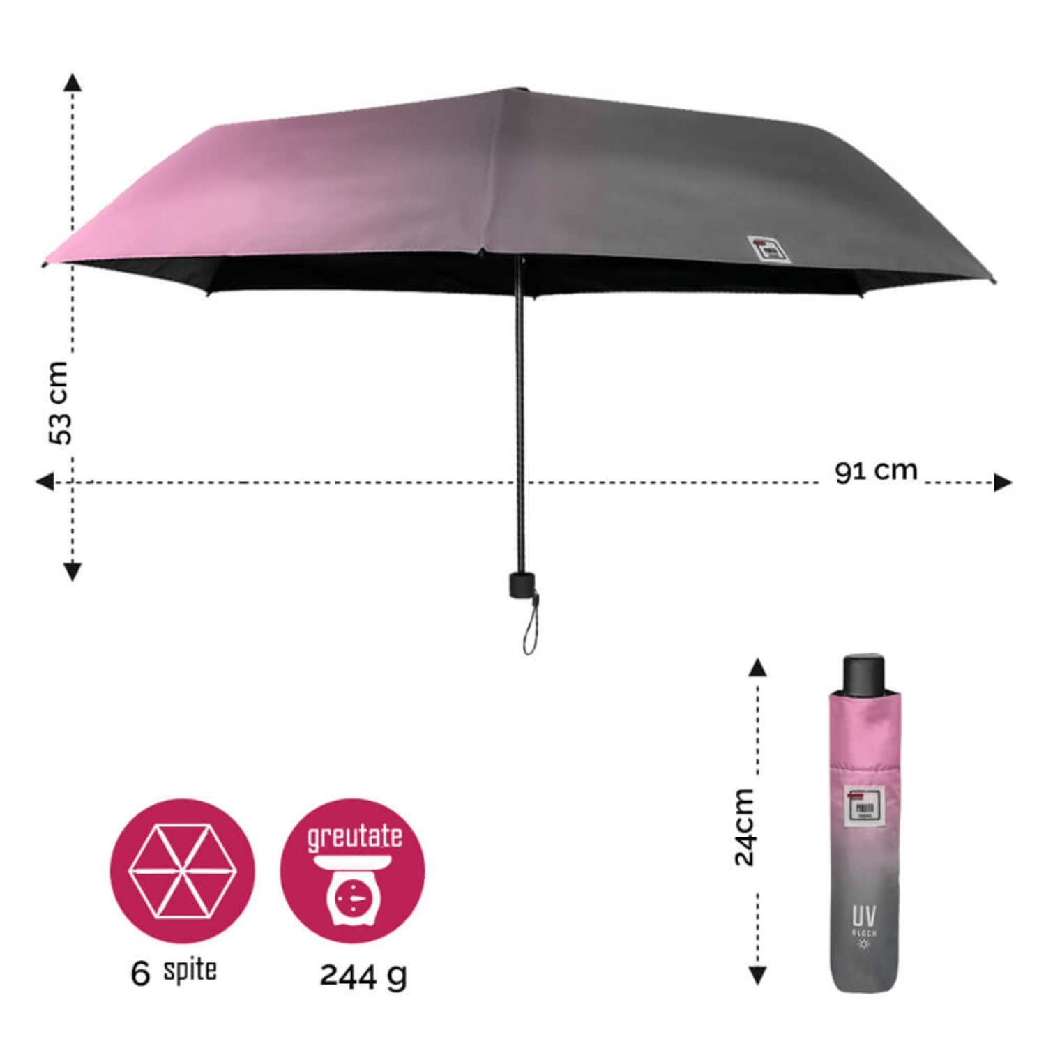 Umbrela ploaie/soare cu protectie UV- roz fotografia produsului View 2 L