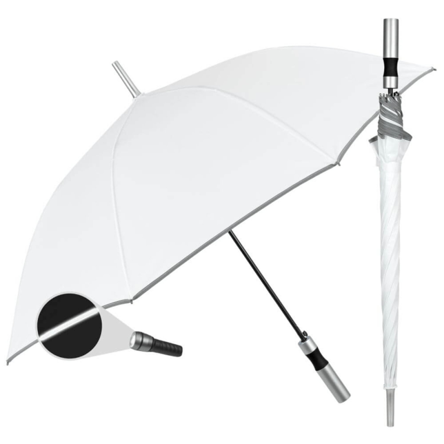 Umbrela ploaie automata alba cu banda reflectorizanta fotografia produsului
