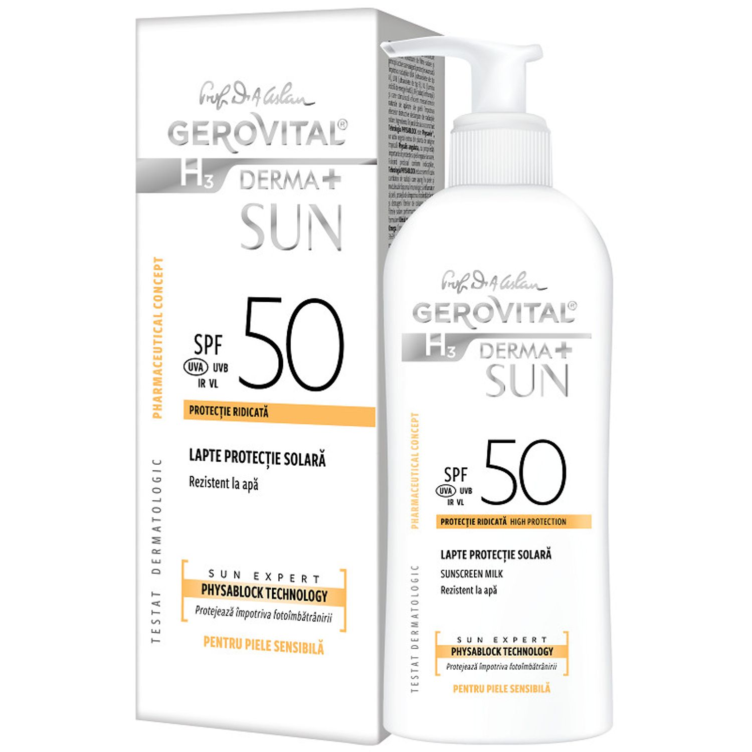 Lapte pentru protectie solara Gerovital H3 Derma+ Sun, cu SPF50, 150 ml fotografia produsului