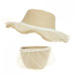 Set palarie si gentuta din paie pentru copii, PAMI, SC-0223-262-bej, 52 cm fotografia produsului