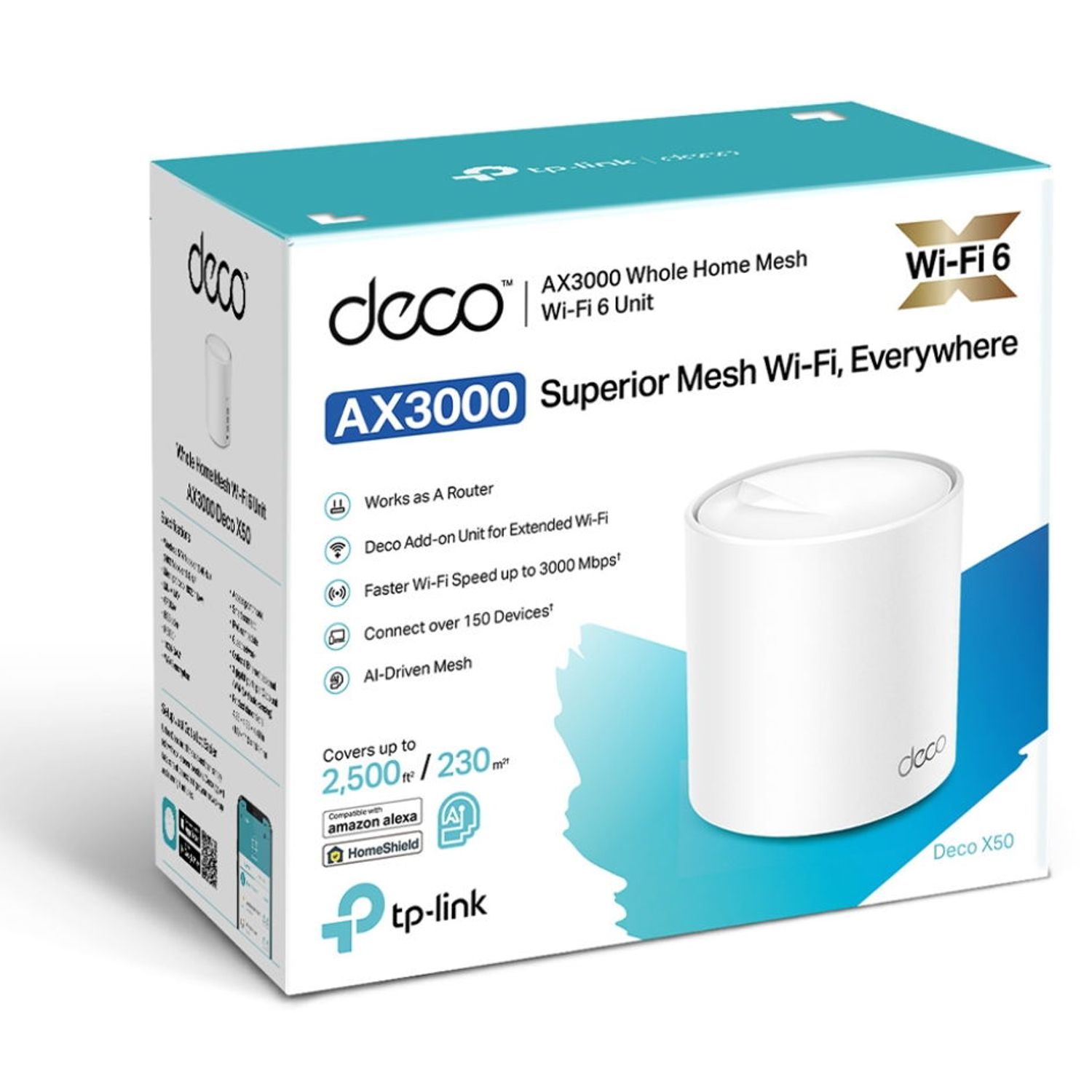 Whole Home Mesh Wireless TP-Link Deco X50, Gigabit, WiFi 6, 3000 Mbps (Alb) fotografia produsului View 8 L
