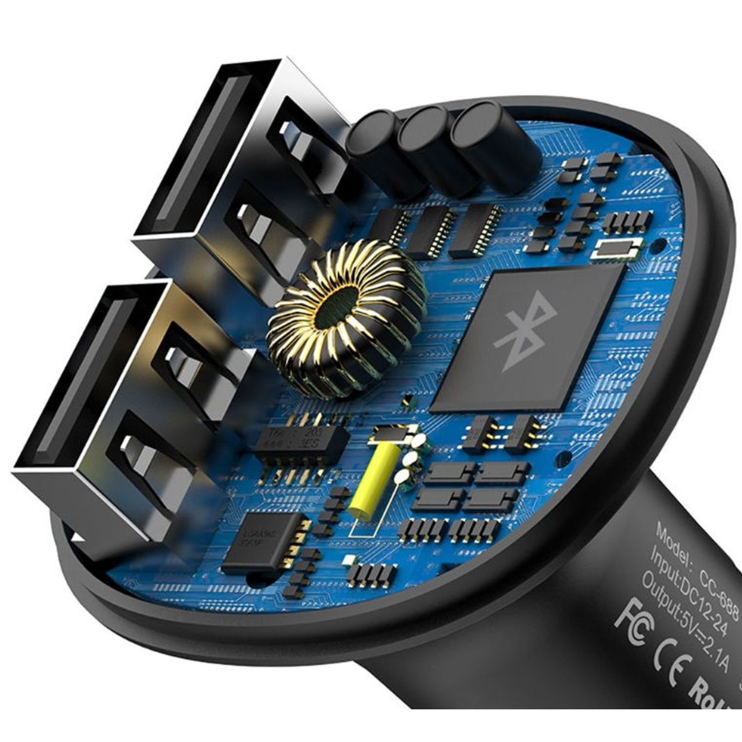 Modulator FM Mcdodo CC-6880, Dual USB, display, 3.1 A, bluetooth 4.2 (Negru) fotografia produsului View 3 L
