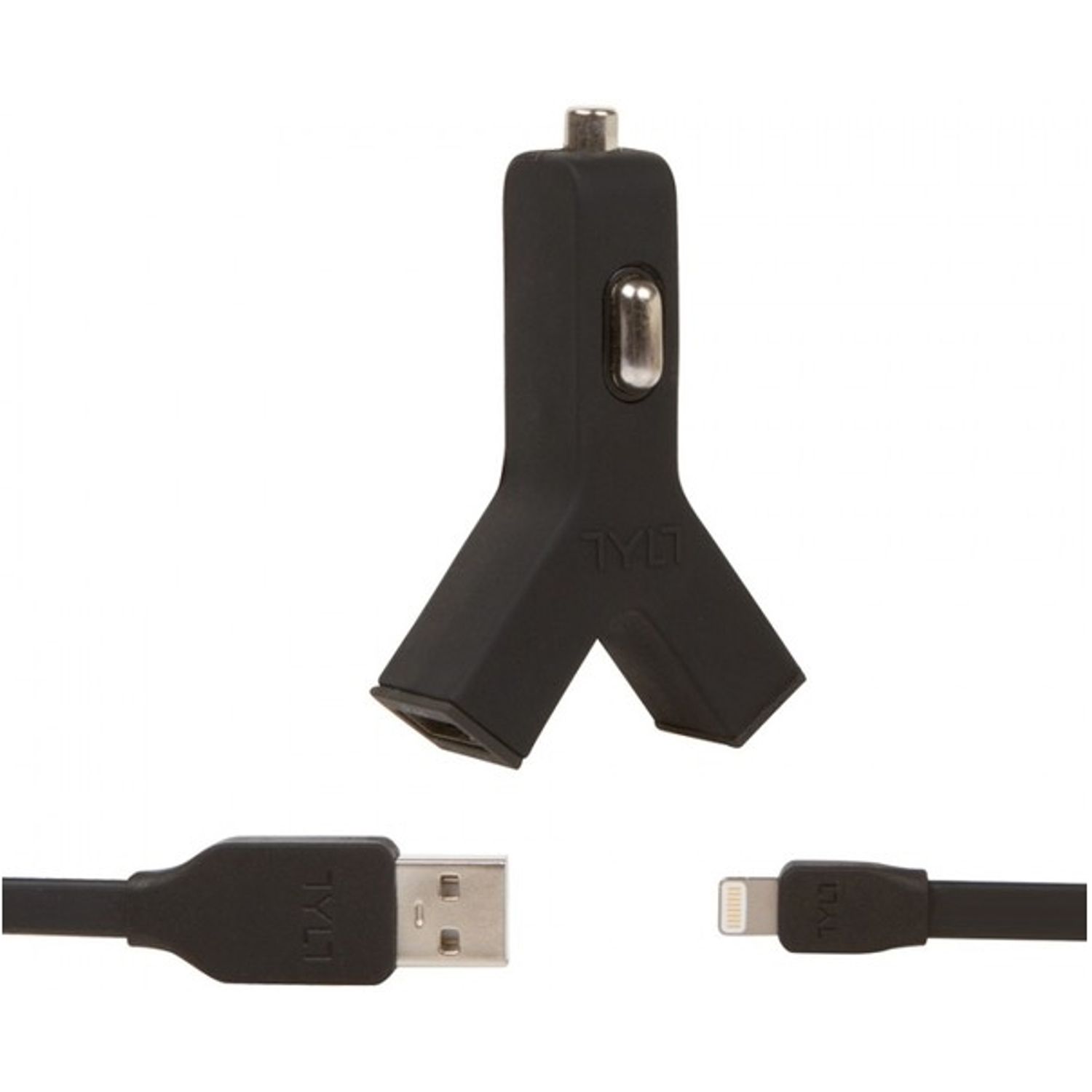 Incarcator Auto Tylt Duo Y-Charge, 2x USB, 2.1Ah, cablu Lightning (Negru) fotografia produsului