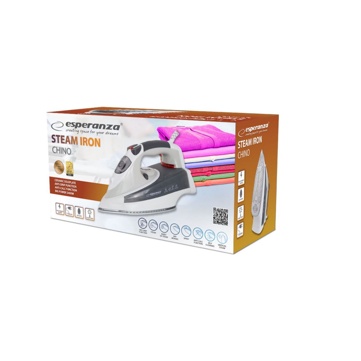 Fier de calcat ESPERANZA Chino, 2400W (Gri/Alb) fotografia produsului View 9 L