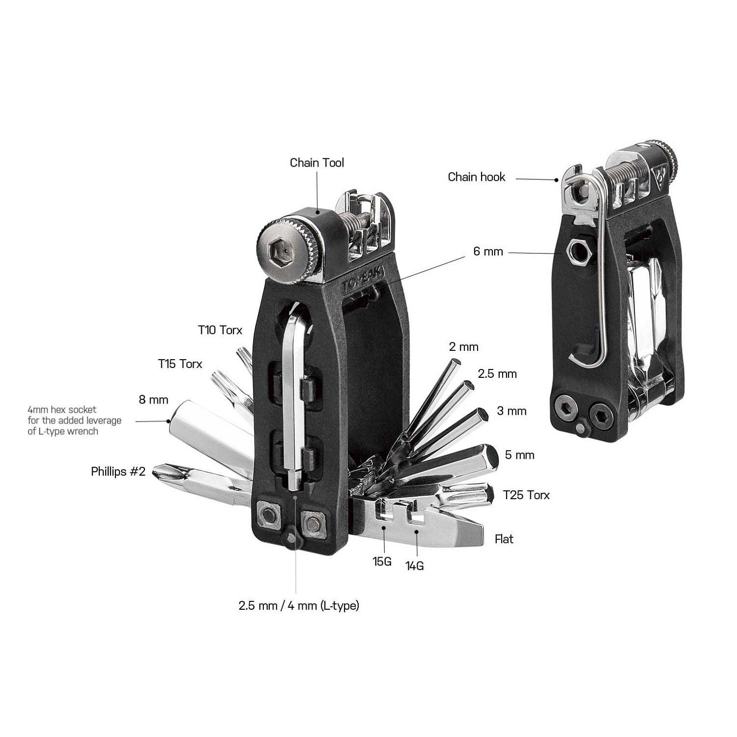 Set mini scule, Topeak, 16 functii, Ninja 16+ (Negru/Argintiu) fotografia produsului View 4 L