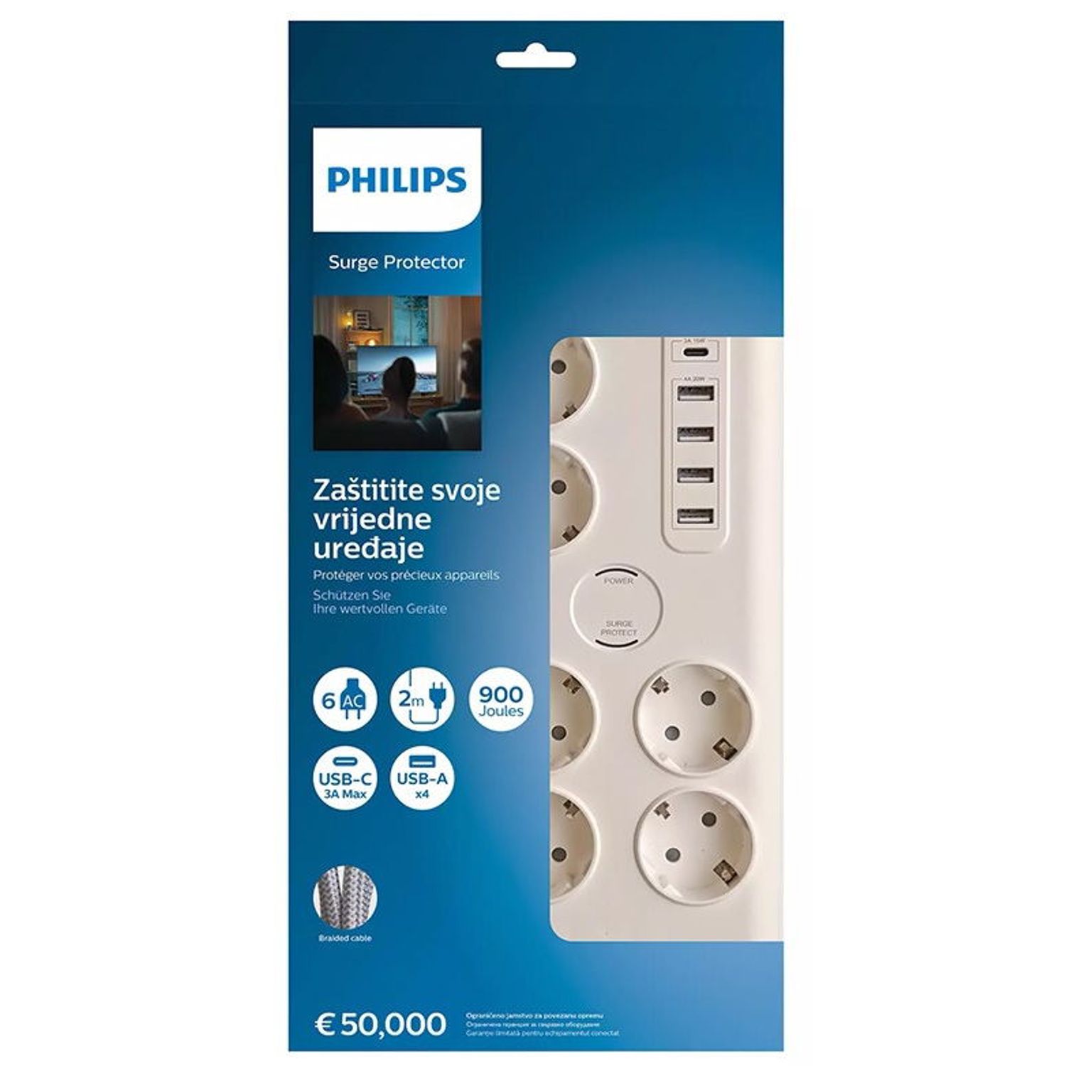 Prelungitor Philips SPN7060WA, 6 prize, USB (Alb) fotografia produsului View 2 L