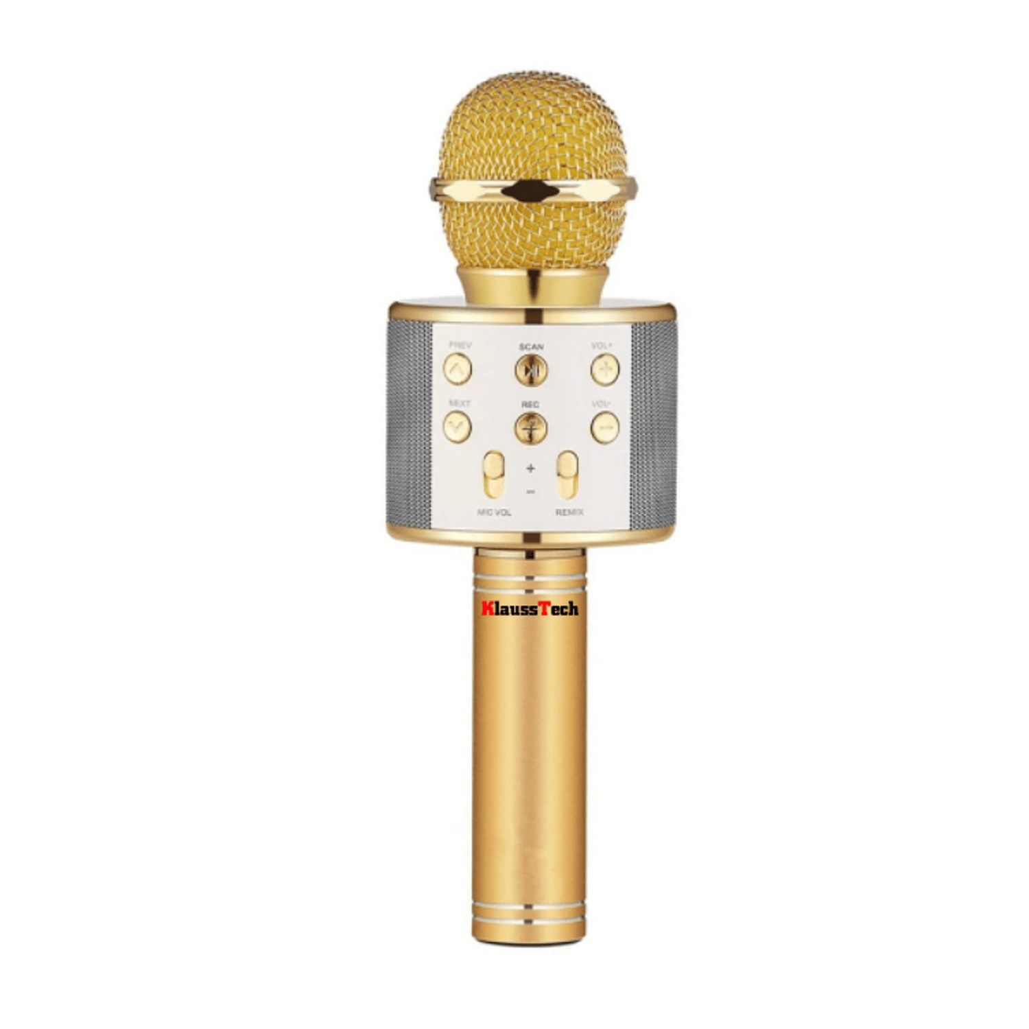 Microfon Karaoke, KlaussTech, Bluetooth, Ajustabil, Putere 5W, Auriu fotografia produsului View 3 L
