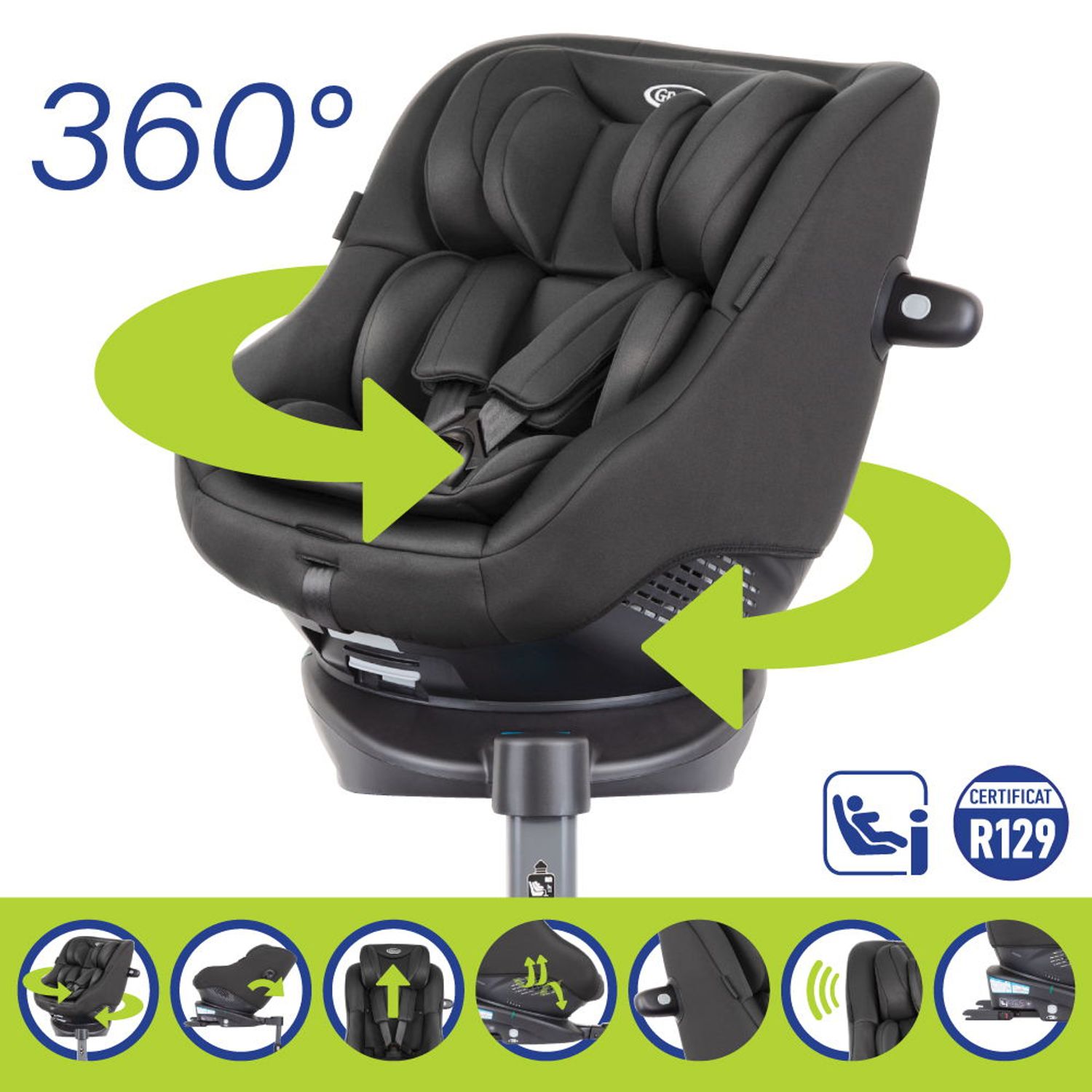 Scaun auto Graco rotativ 360 Turn2Me i-Size Midnight fotografia produsului View 9 L
