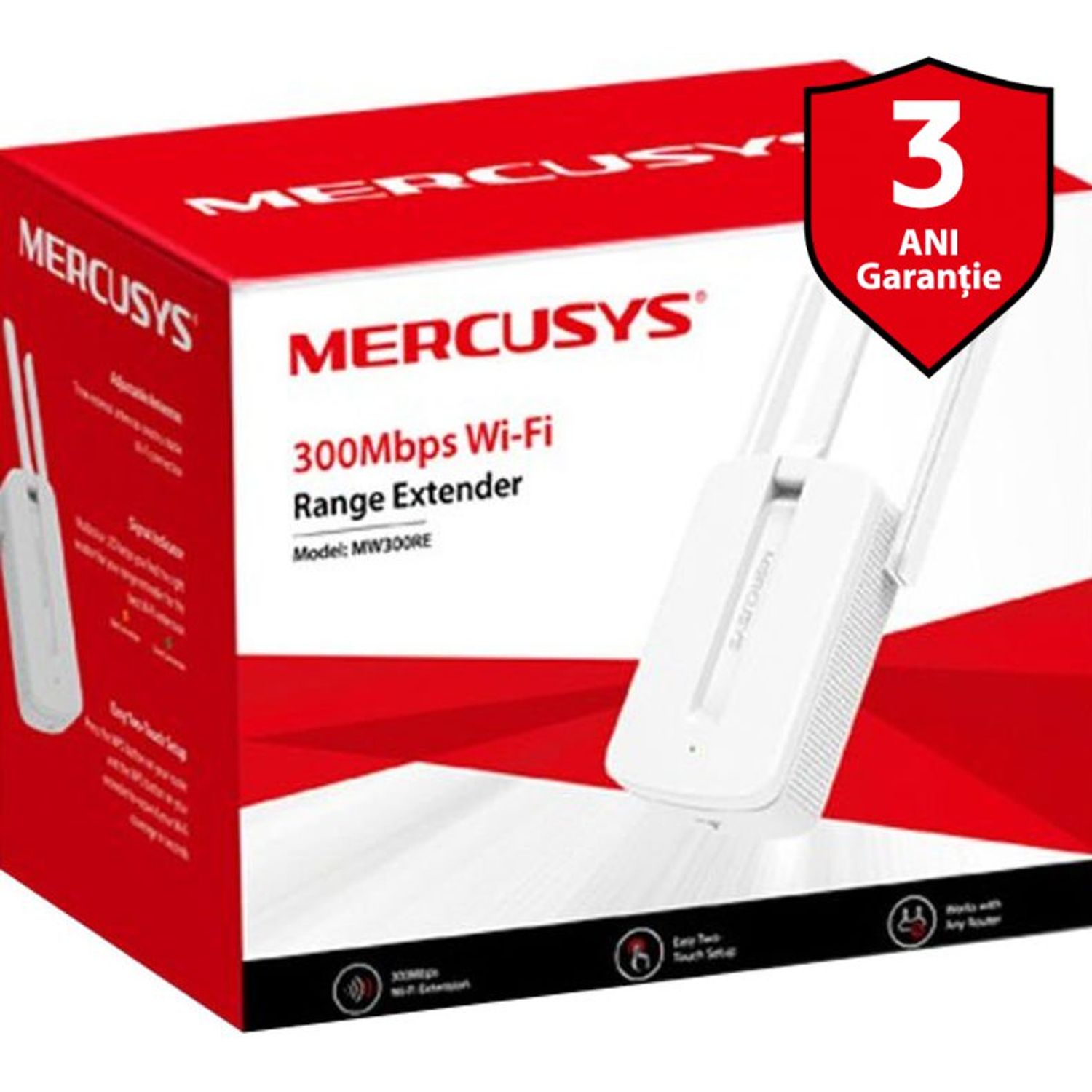 Range Extender wireless MERCUSYS MW300RE, 300 Mbps, 2 antene externe, 2.4 GHz fotografia produsului View 3 L
