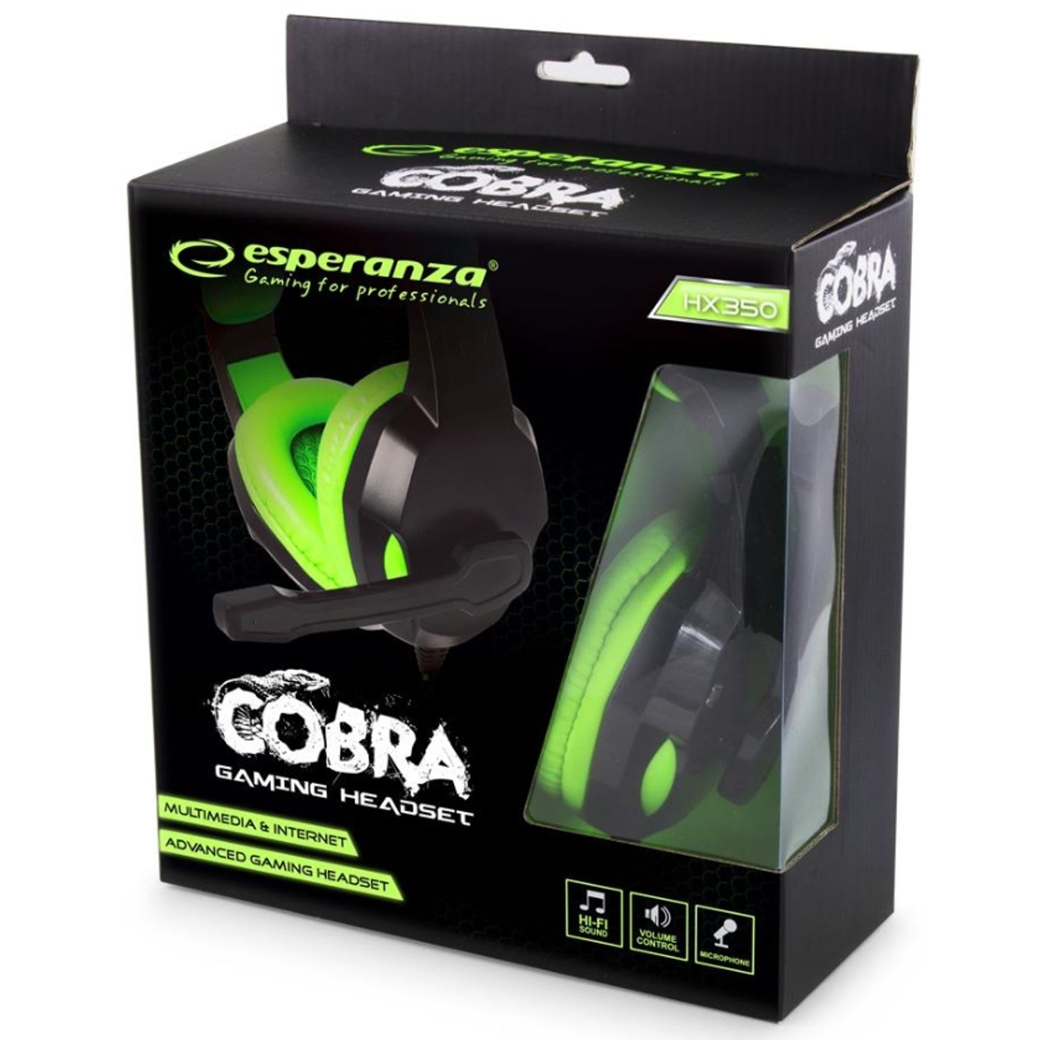 Casti Gaming Stereo Esperanza Cobra EGH350G, Microfon (Negru/Verde) fotografia produsului View 3 L