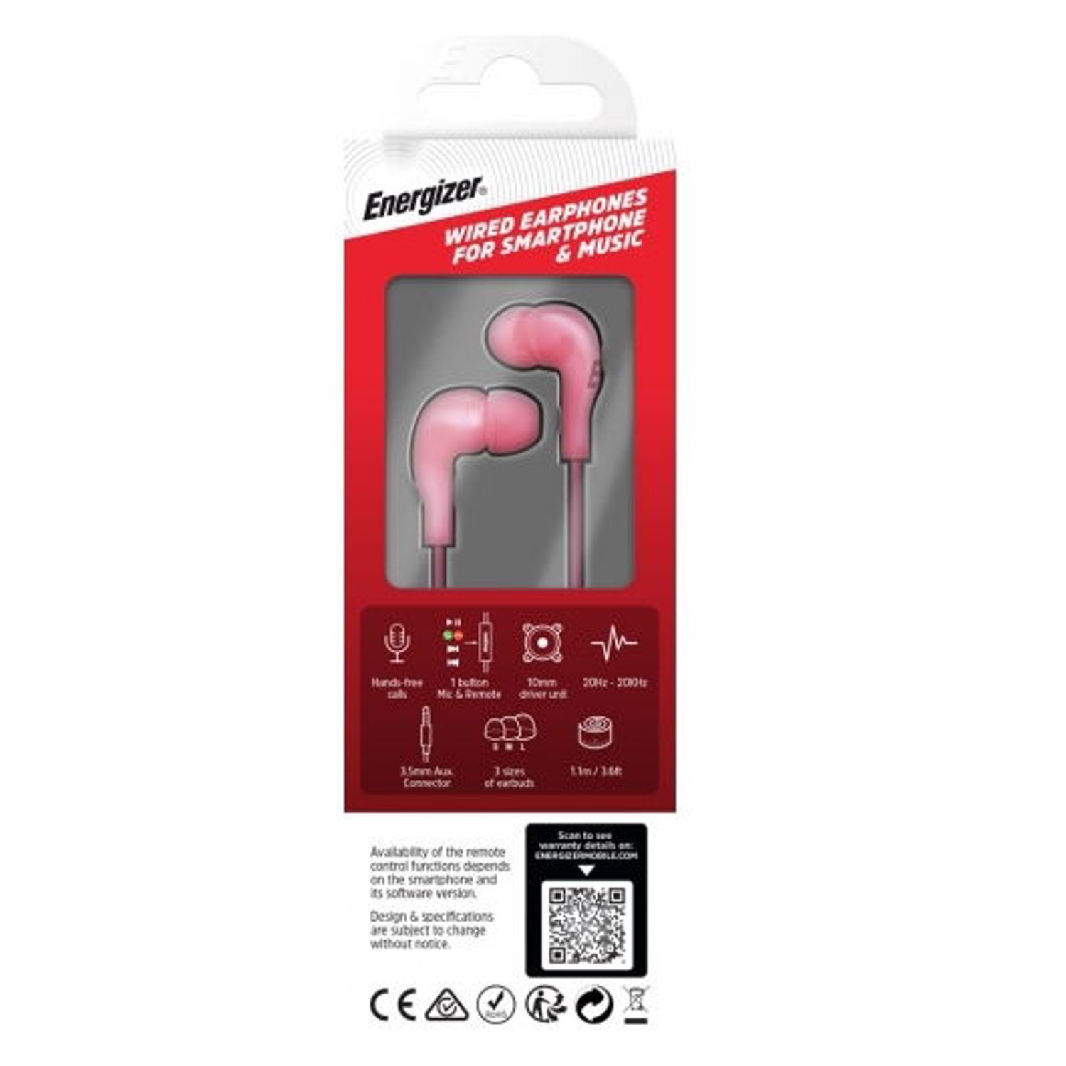 Casti In-Ear Energizer CIA5PK2, Jack 3.5mm, Microfon (Roz) fotografia produsului View 3 L