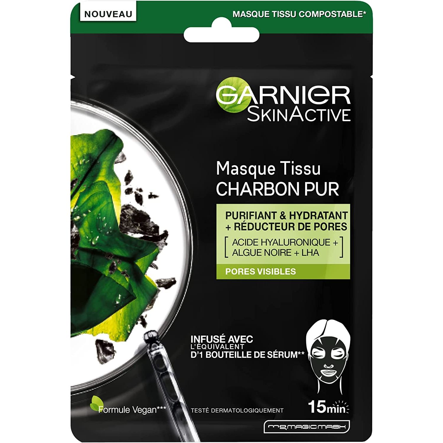 Garnier Masque Visage Tissu Charbon Pur 28 Gr fotografia produsului