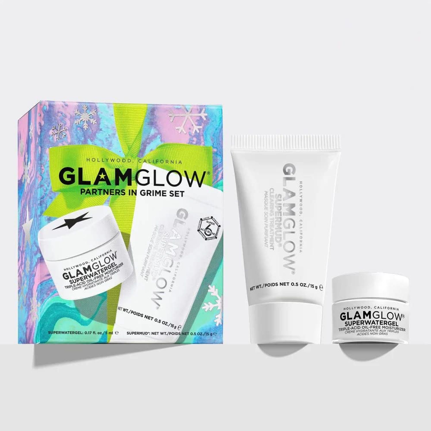 Glamglow Partners In Grime Set: Supermud Clearing Mud Mask Treatment 15 Ml + Superwatergel Triple-Acid Oil-Free Moisturizer 5 Ml fotografia produsului