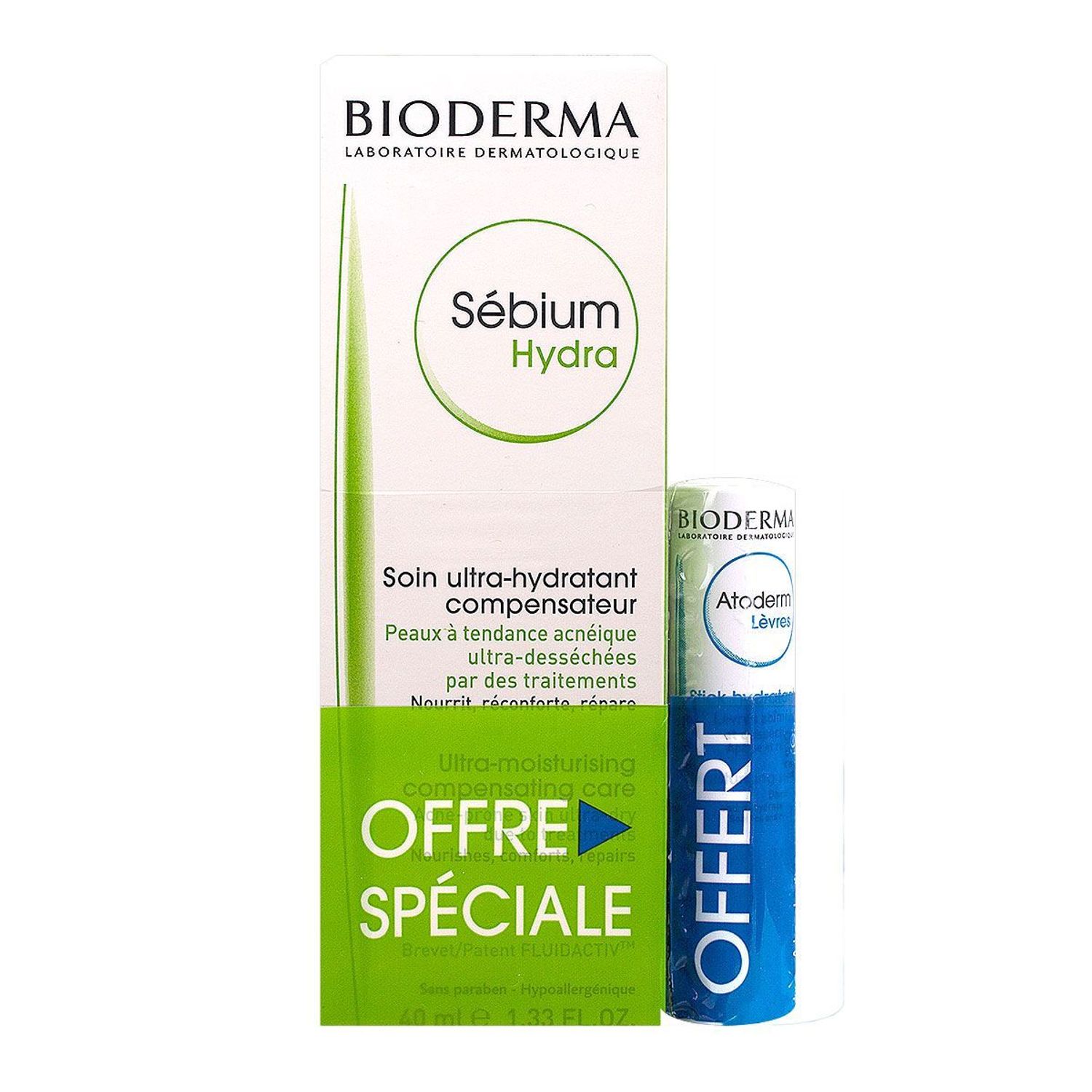 BIODERMA SEBIUM HYDRA 40 ML + ATODERM LIPSTICK 4 GR fotografia produsului