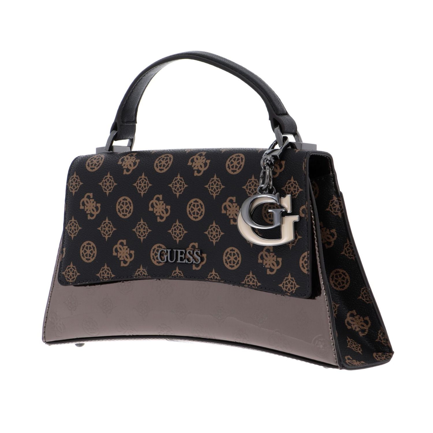GUESS DALMA TOP HANDLE FLAP BROWN LOGO fotografia produsului