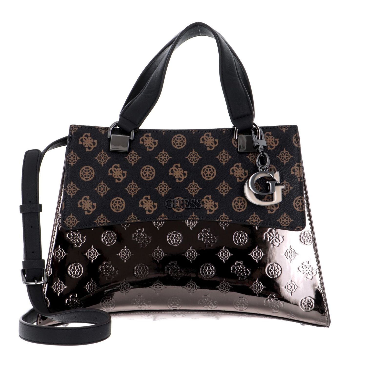 GUESS DALMA GIRLFRIEND SATCHEL BROWN LOGO fotografia produsului
