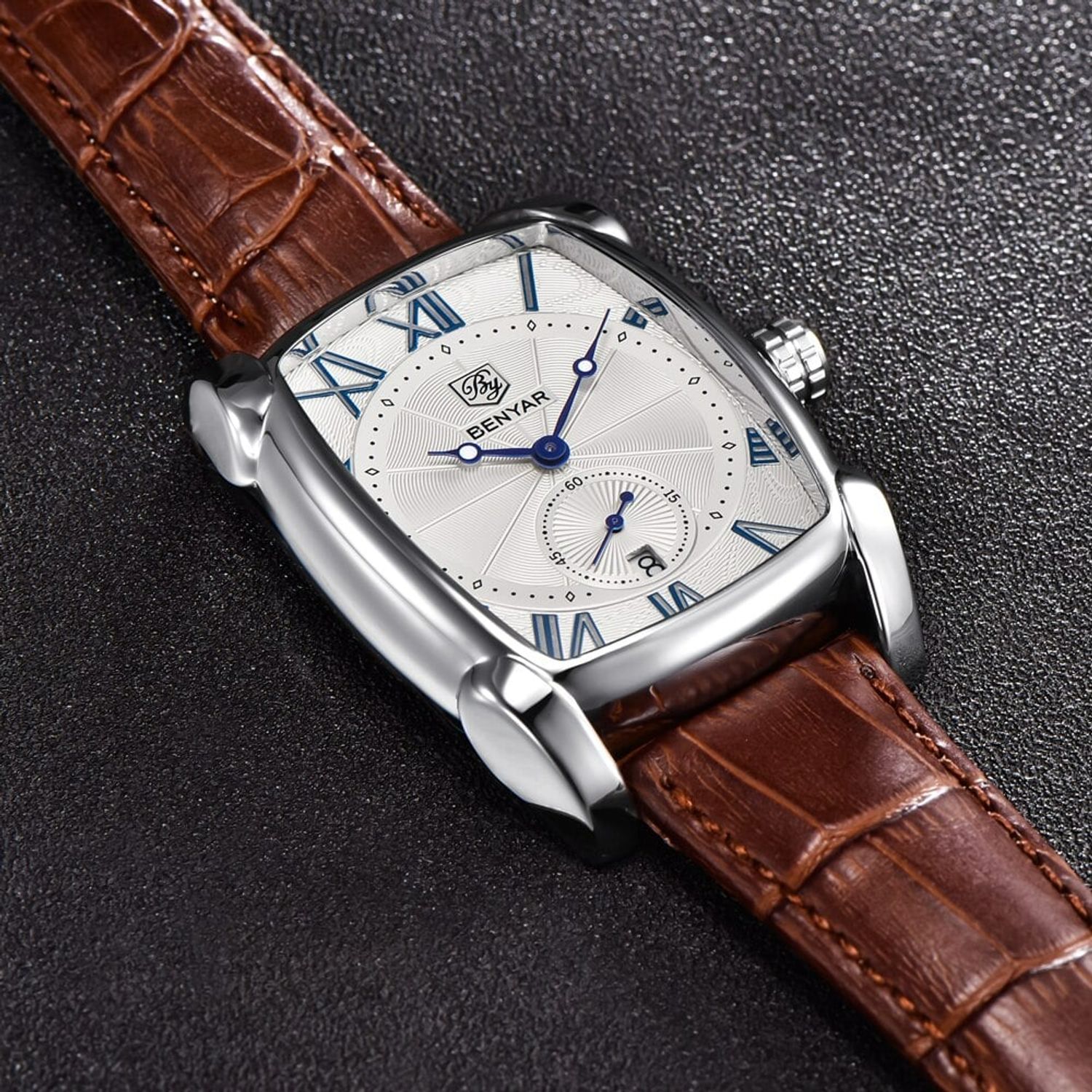 Ceas barbatesc Benyar Clasic Elegant Quartz Curea Din Piele Argintiu fotografia produsului View 3 L